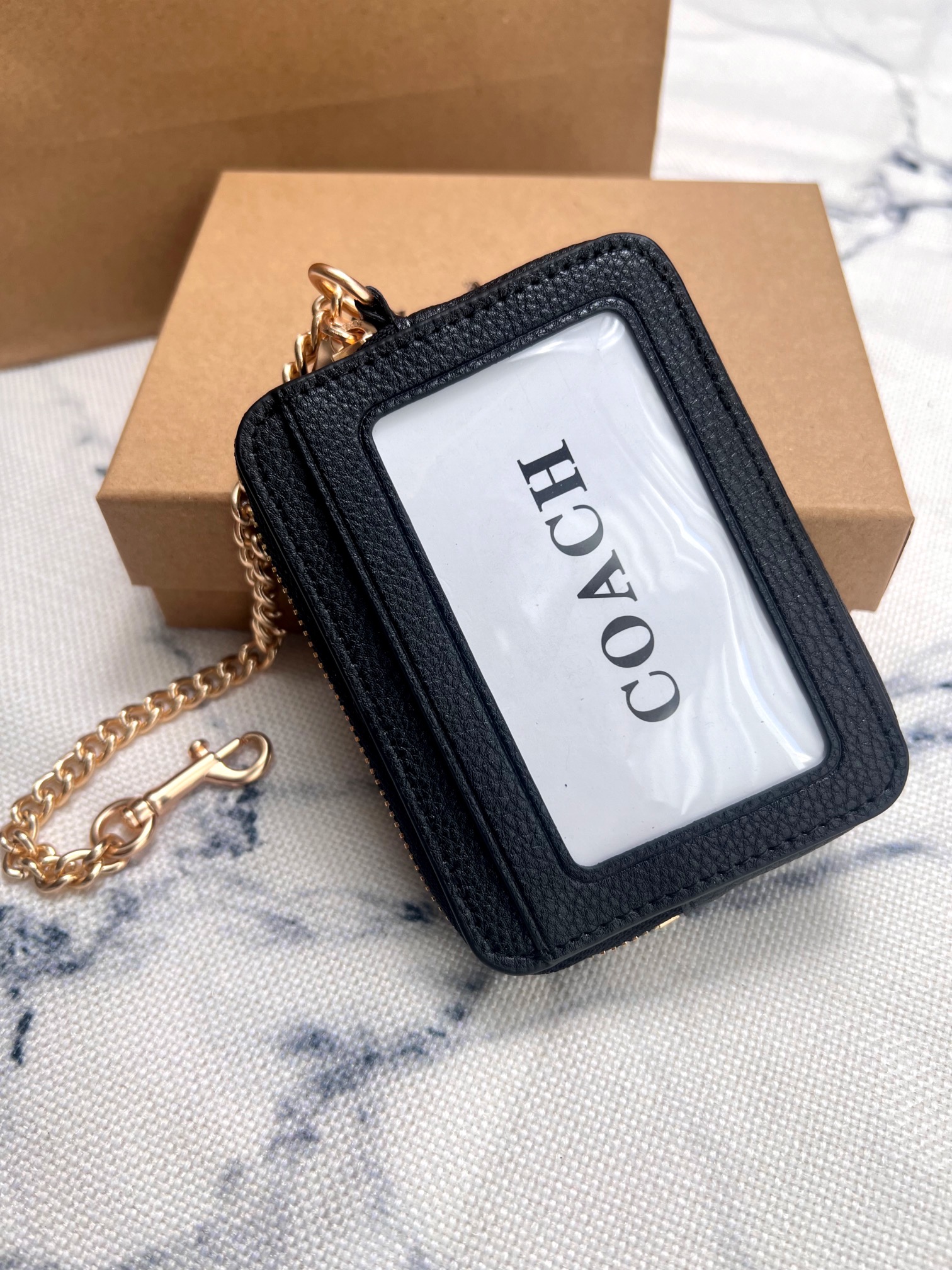 Coach ～Coach 新品 链条小卡包黑色荔枝纹C6303