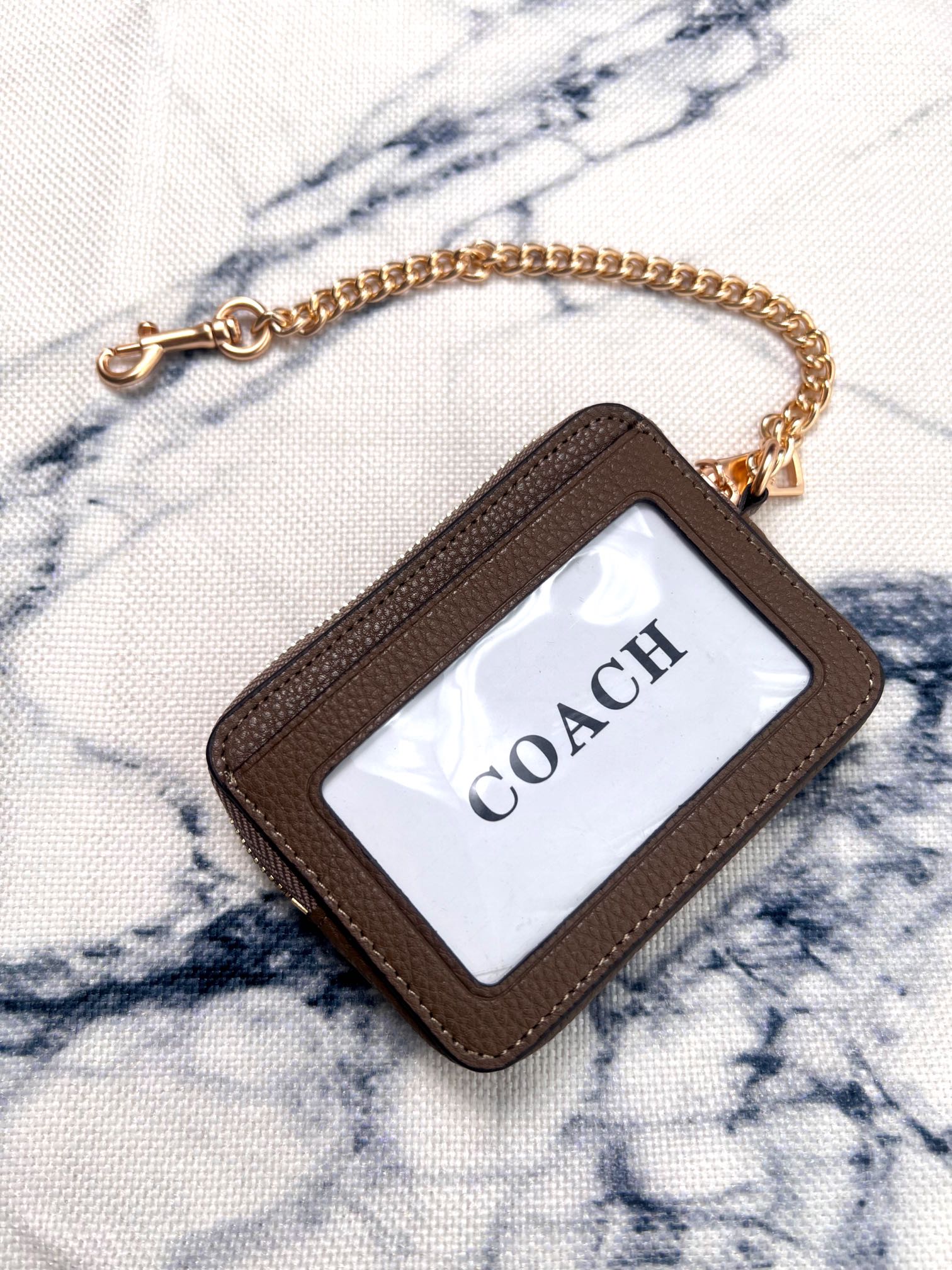 Coach ～Coach 新品 链条小卡包荔枝纹石头灰