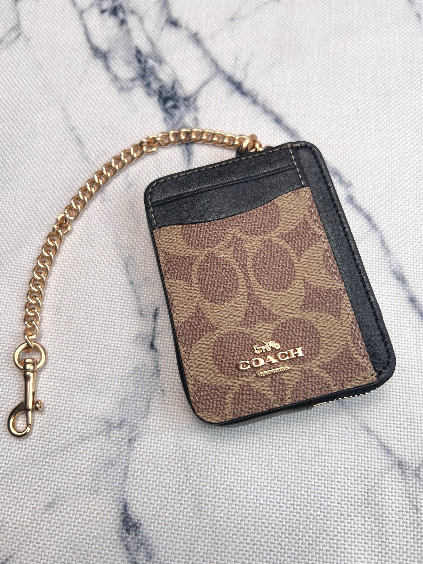 Coach Coach 新品 链条小卡包卡棕褐色拼黑色
