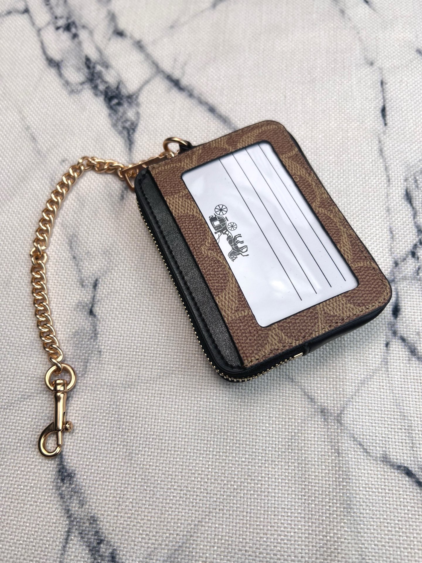 Coach Coach 新品 链条小卡包卡棕褐色拼黑色