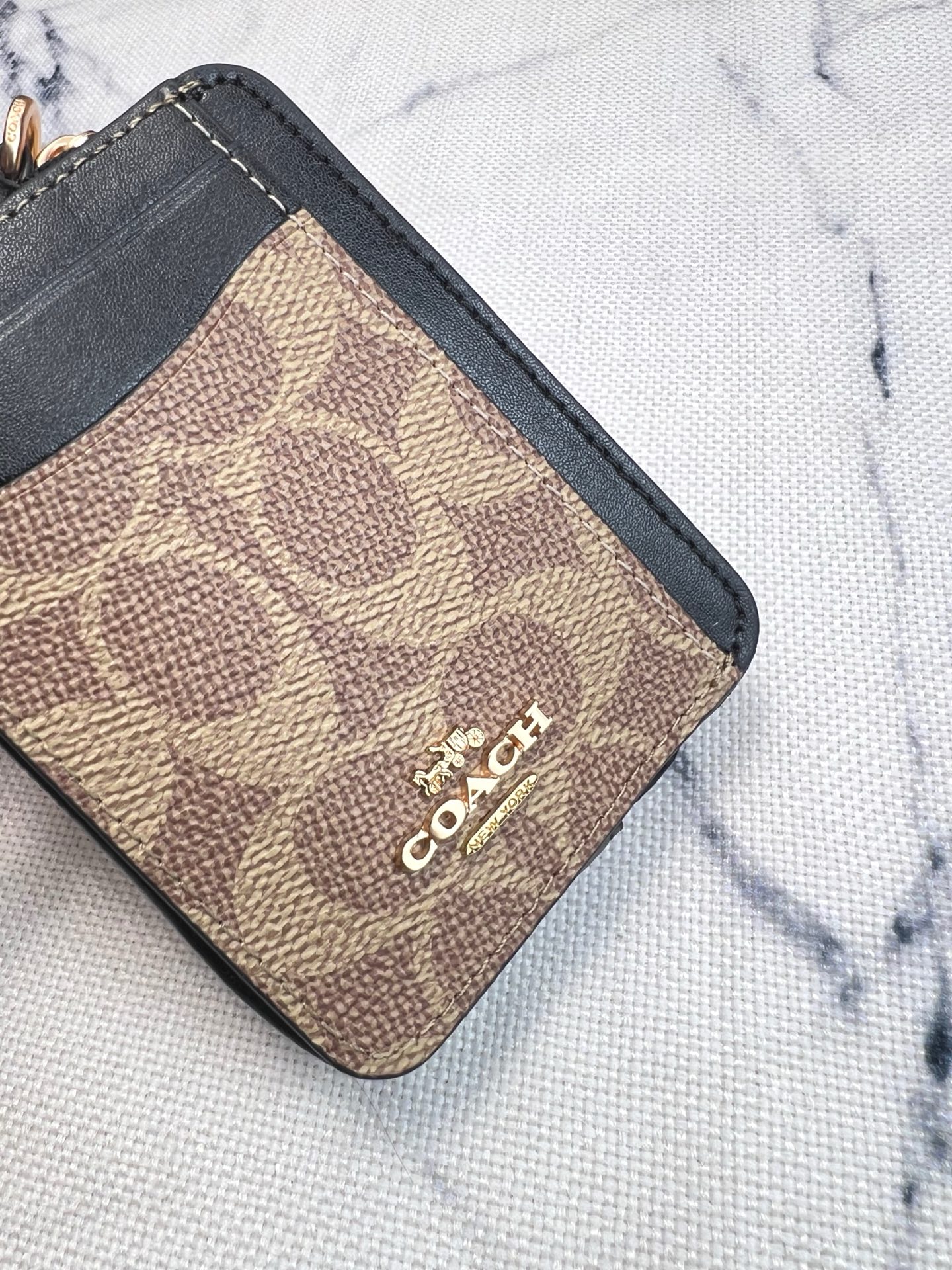 Coach Coach 新品 链条小卡包卡棕褐色拼黑色