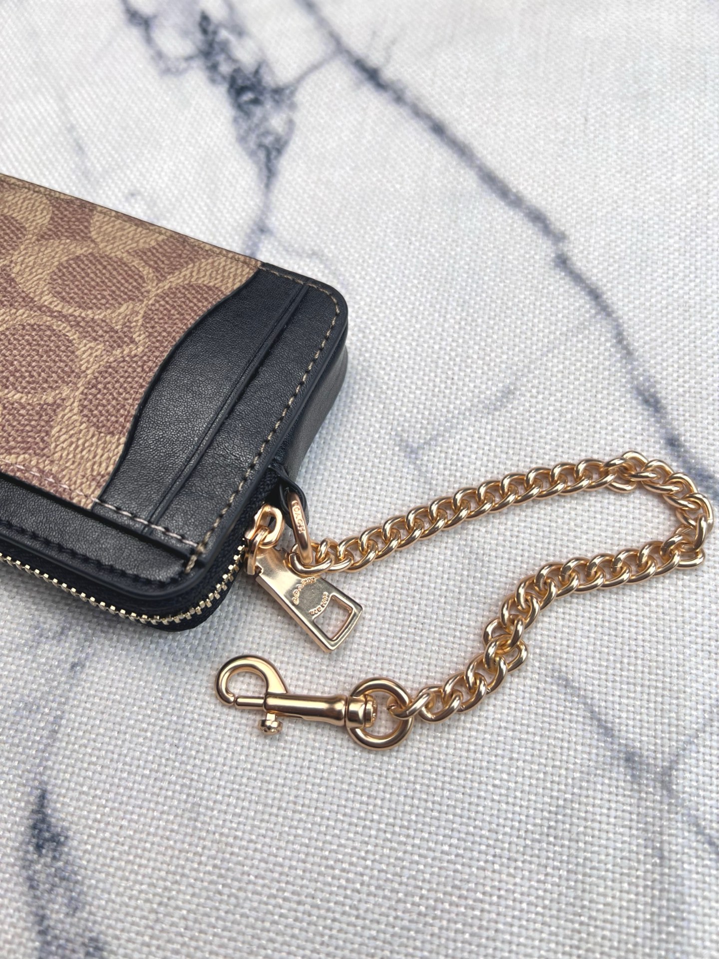 Coach Coach 新品 链条小卡包卡棕褐色拼黑色