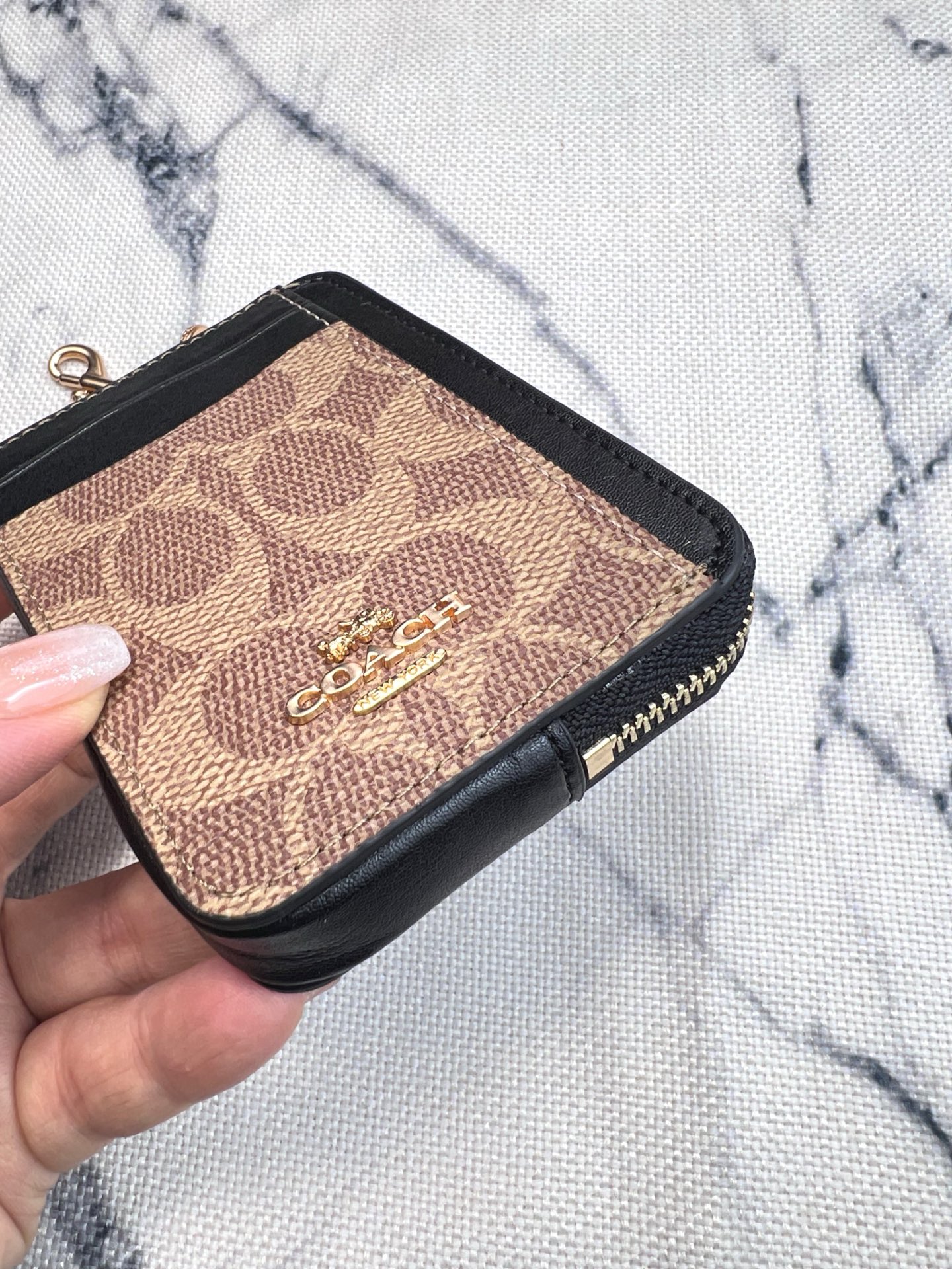 Coach Coach 新品 链条小卡包卡棕褐色拼黑色