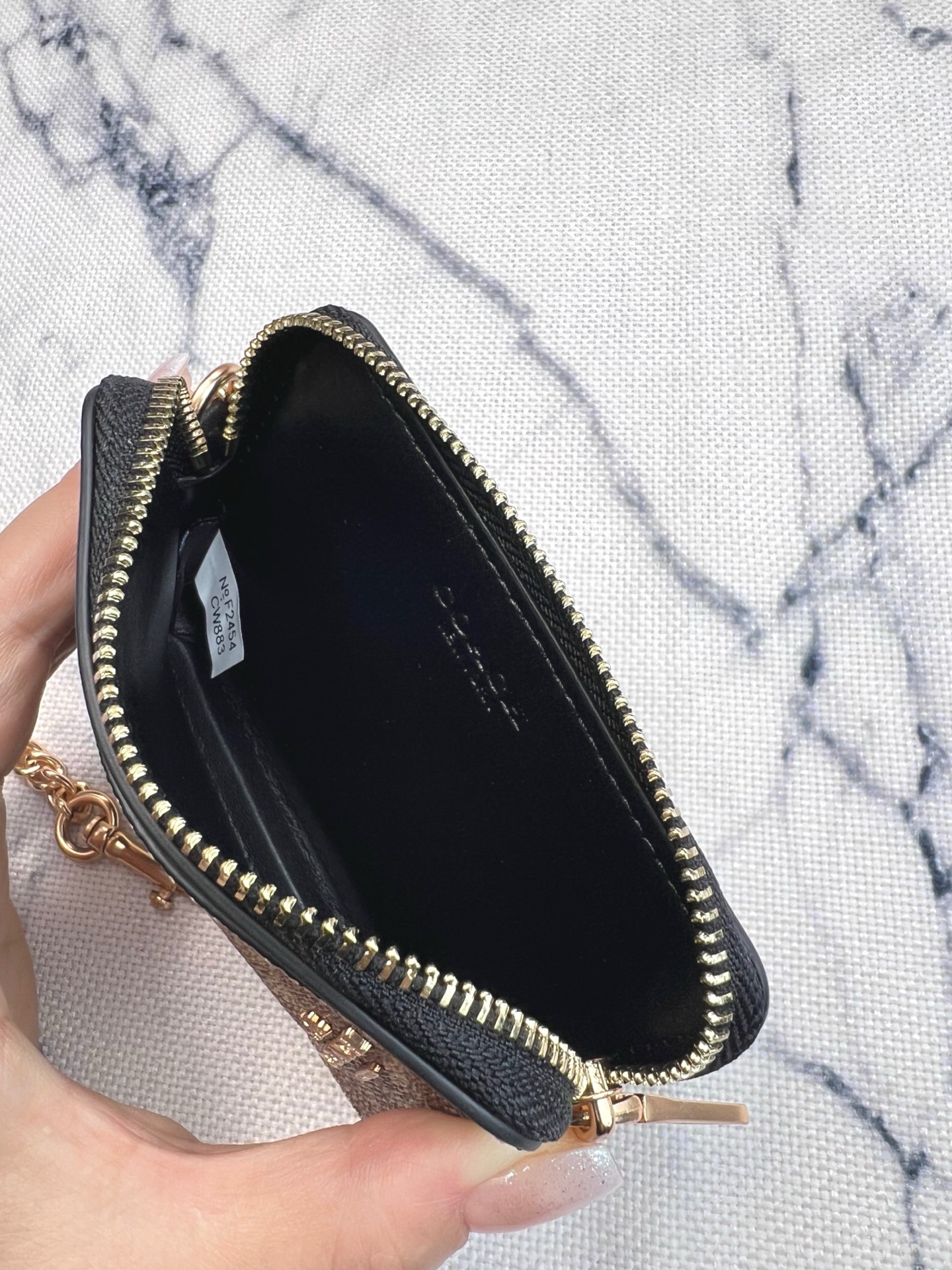 Coach Coach 新品 链条小卡包卡棕褐色拼黑色