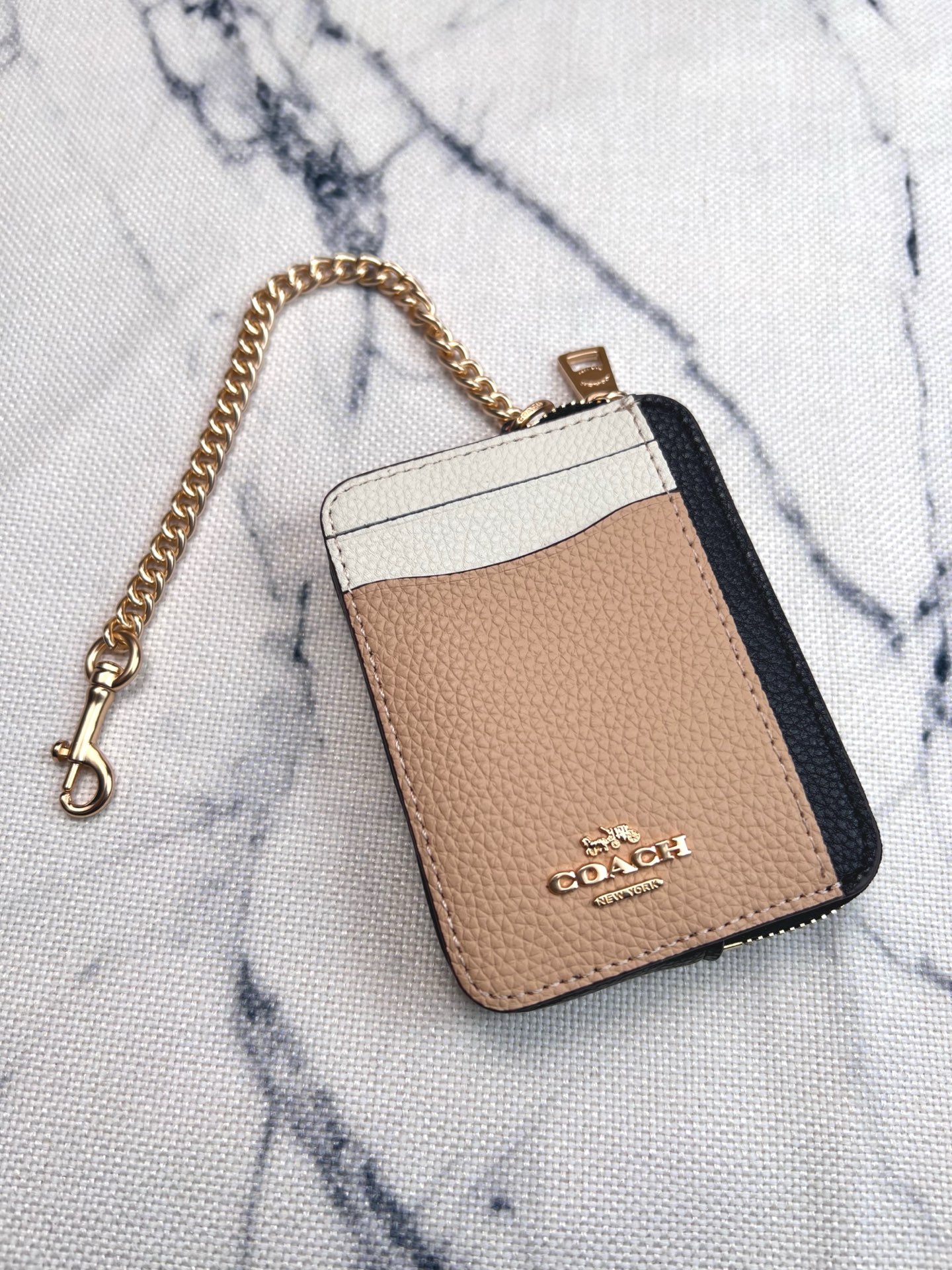Coach ～Coach 新品 链条小卡包拼色荔枝纹C1886