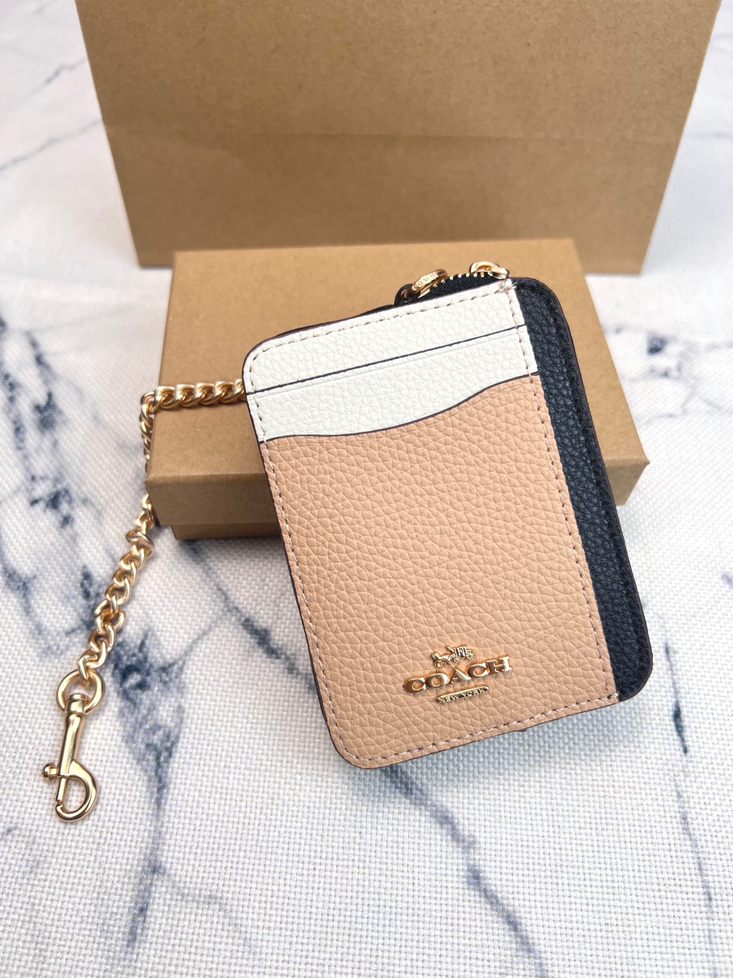 Coach ～Coach 新品 链条小卡包拼色荔枝纹C1886