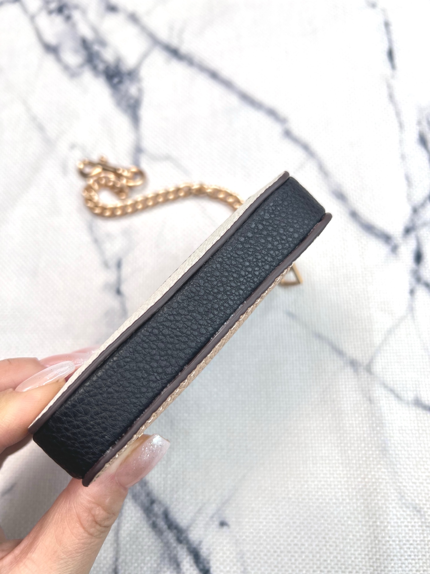 Coach ～Coach 新品 链条小卡包拼色荔枝纹C1886