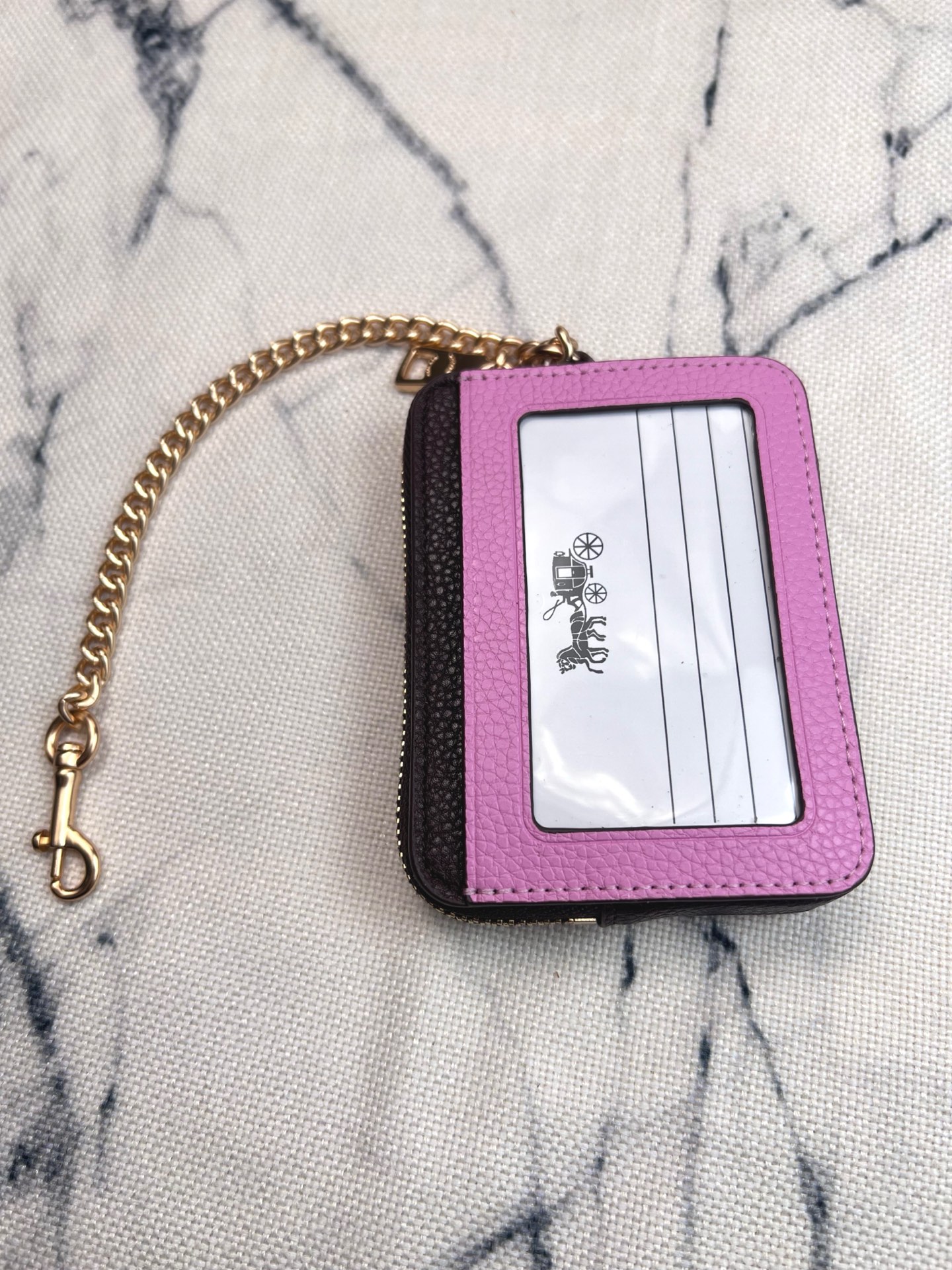 Coach ～Coach 新品 链条小方包荔枝纹拼色卡包CW1886正面三个卡位放3-5张卡