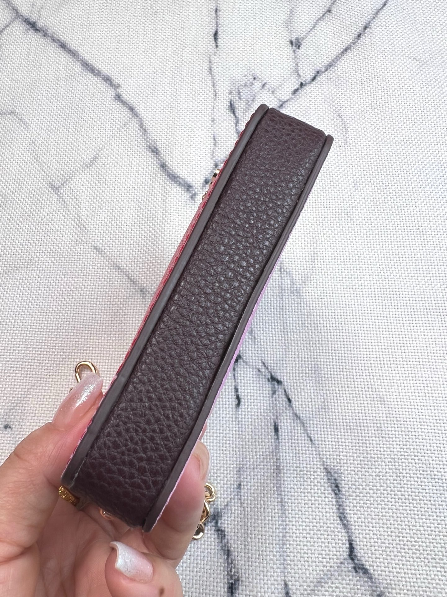 Coach ～Coach 新品 链条小方包荔枝纹拼色卡包CW1886正面三个卡位放3-5张卡