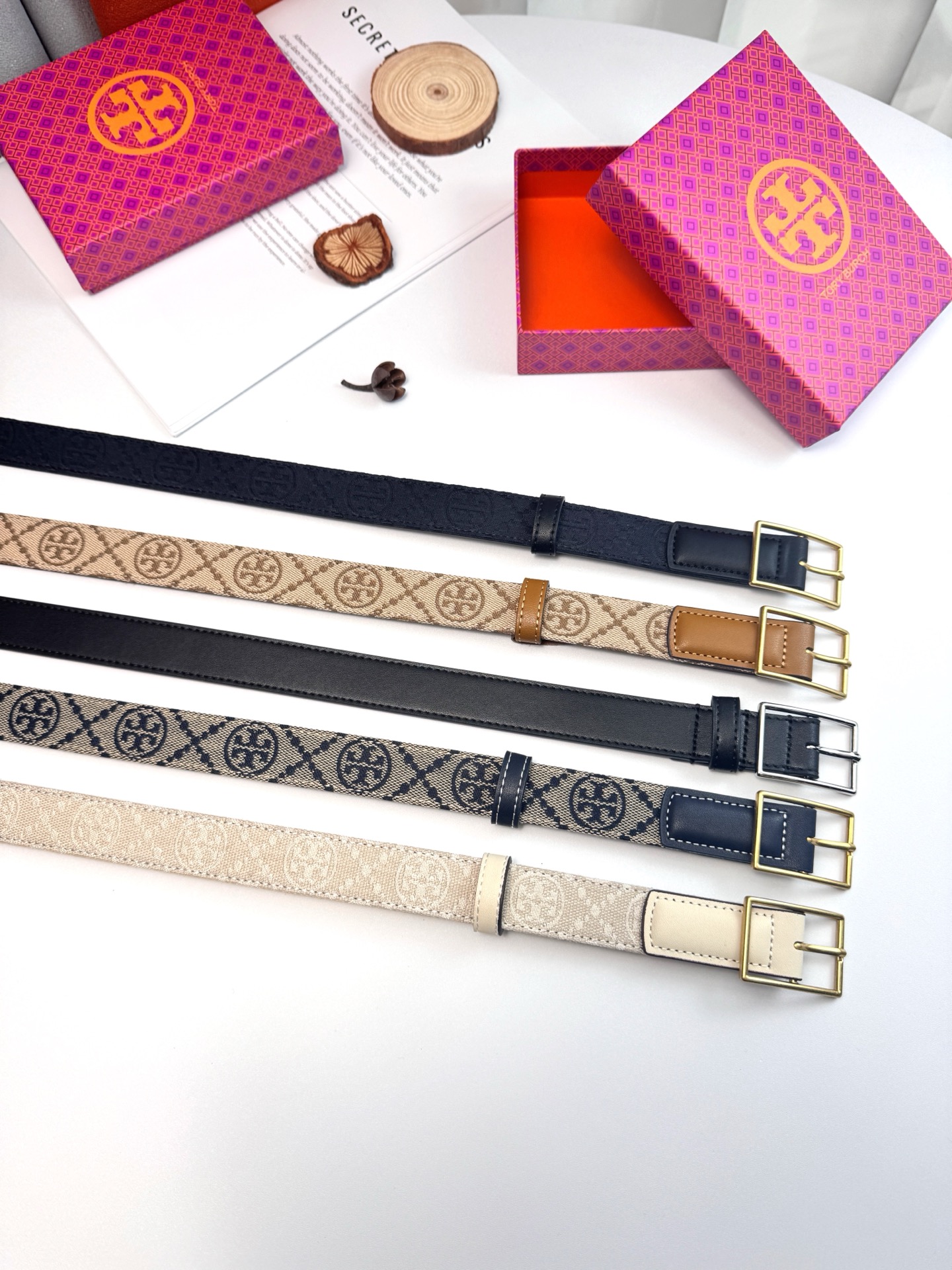 Tory Burch ～新款Tory Burch汤丽柏琦女皮带TB双T标双面腰带皮带两面用