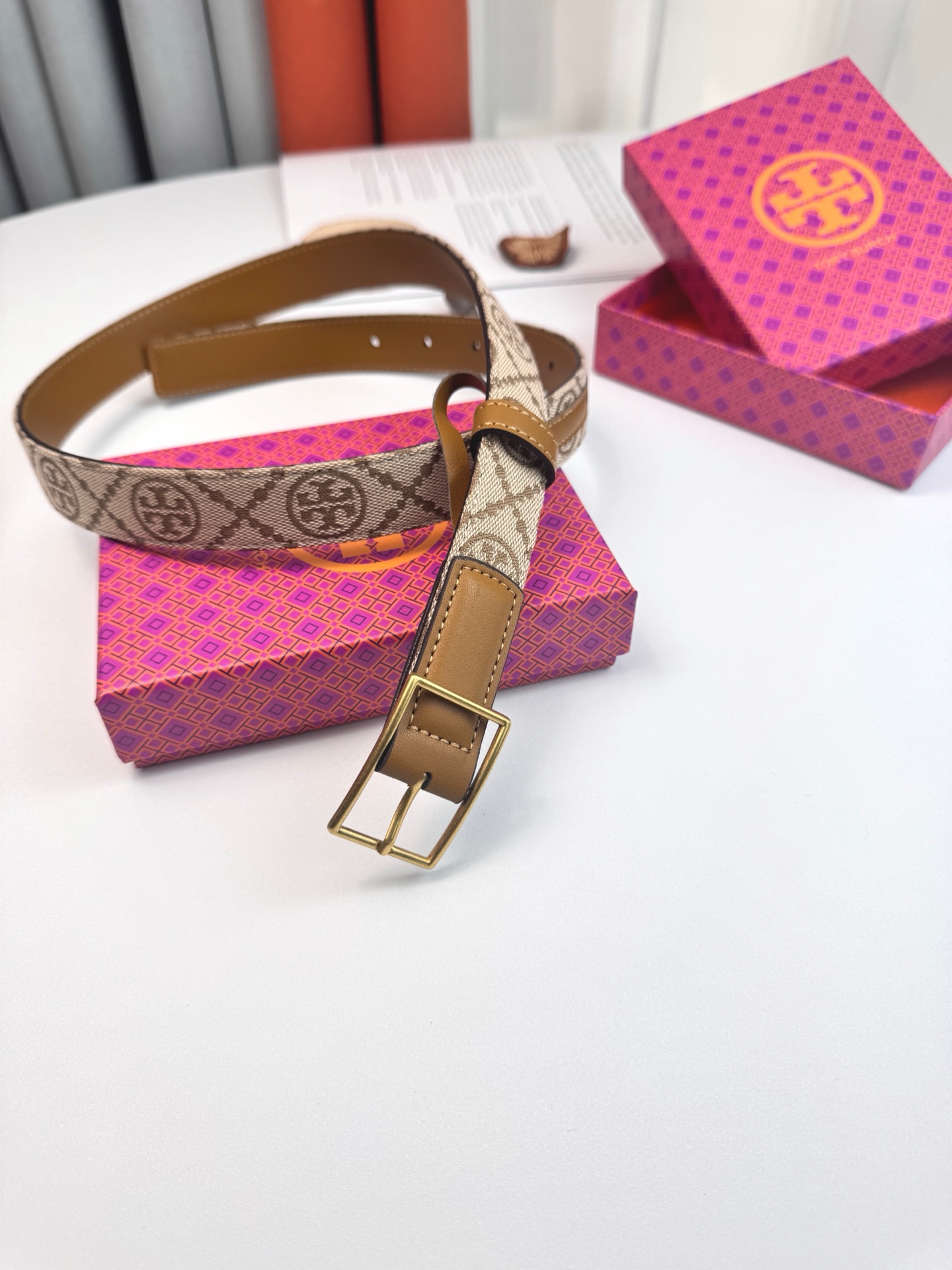Tory Burch ～新款Tory Burch汤丽柏琦女皮带TB双T标双面腰带皮带两面用