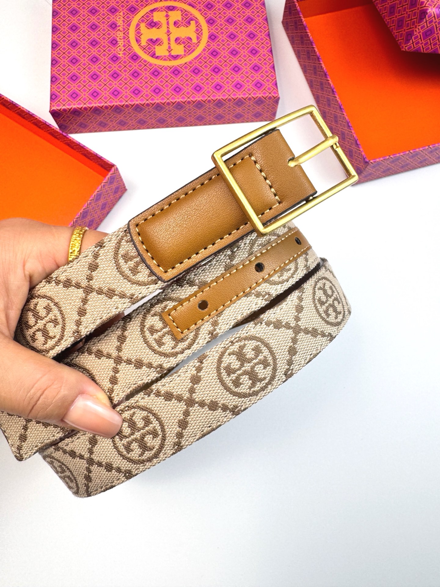 Tory Burch ～新款Tory Burch汤丽柏琦女皮带TB双T标双面腰带皮带两面用