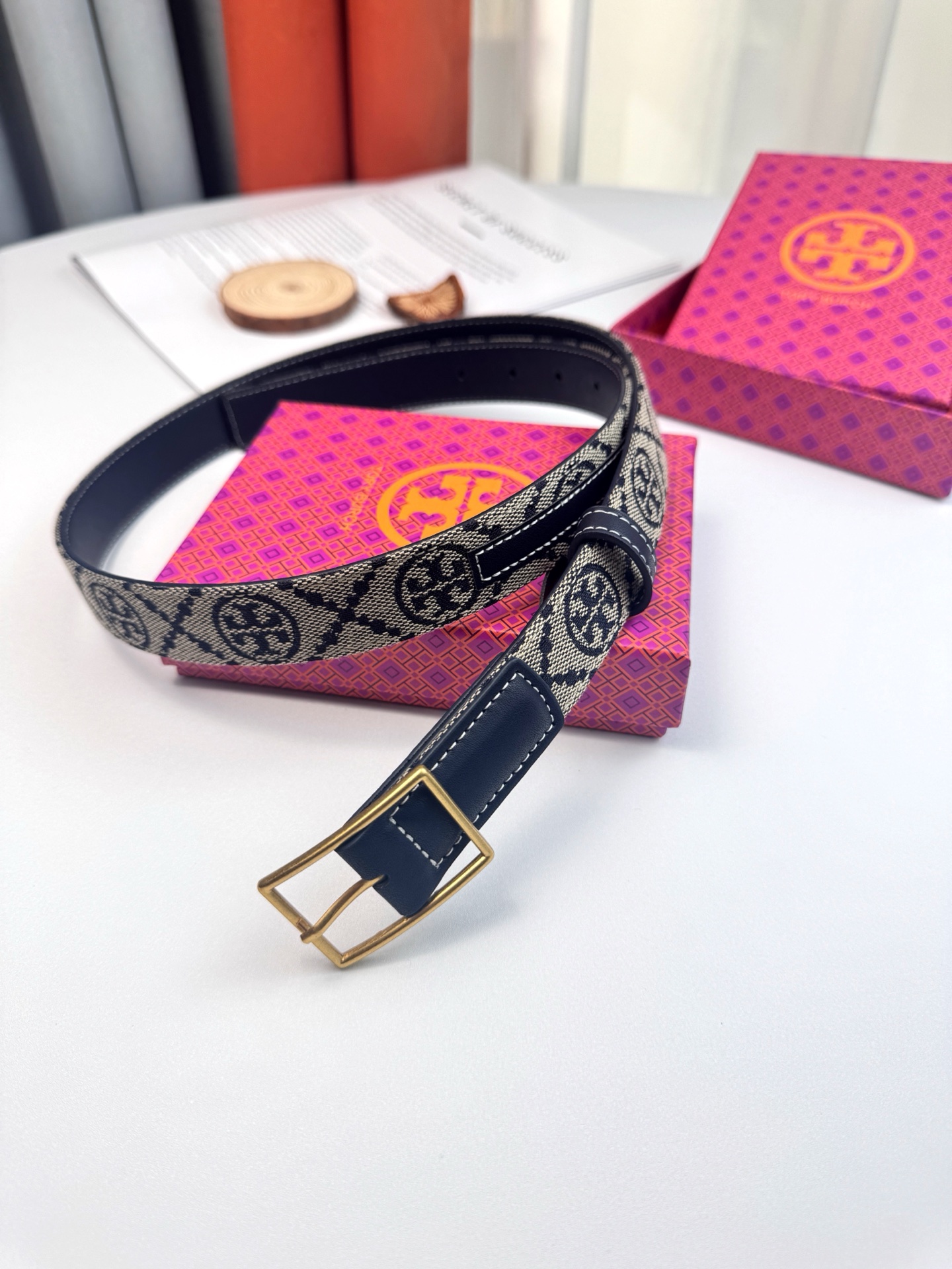 Tory Burch ～新款Tory Burch汤丽柏琦女皮带TB双T标双面腰带皮带两面用