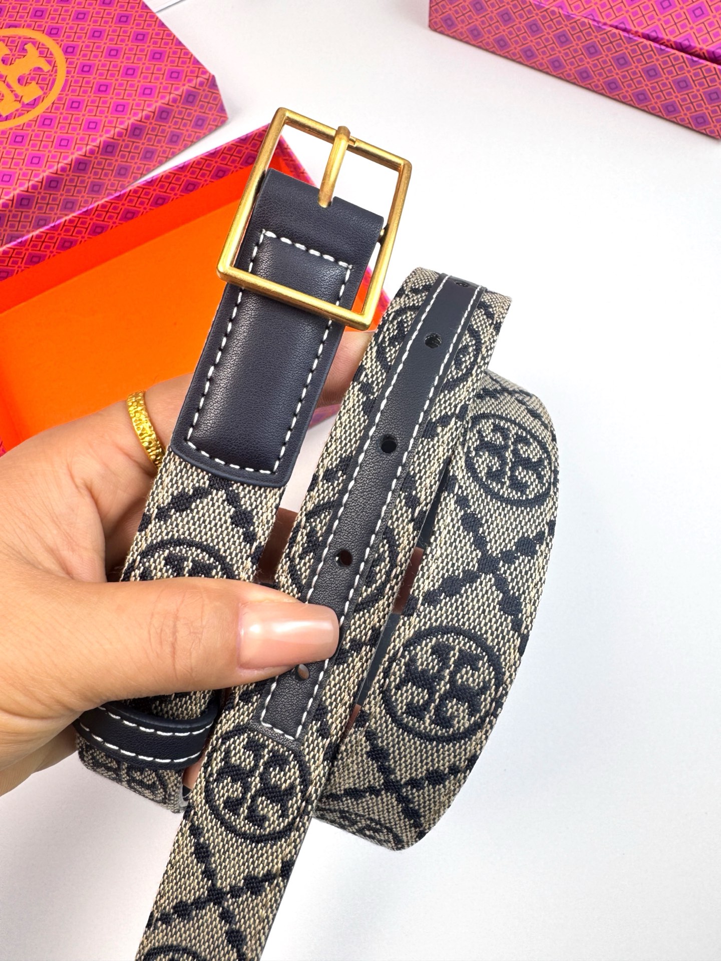 Tory Burch ～新款Tory Burch汤丽柏琦女皮带TB双T标双面腰带皮带两面用