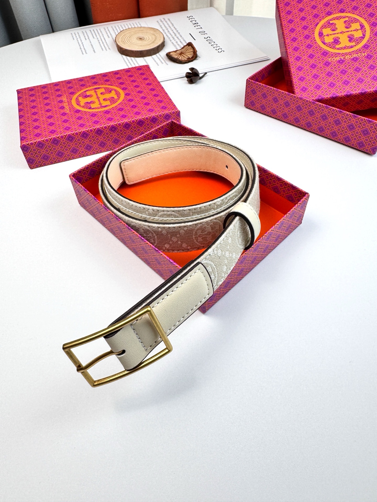 Tory Burch ～新款Tory Burch汤丽柏琦女皮带TB双T标双面腰带皮带两面用