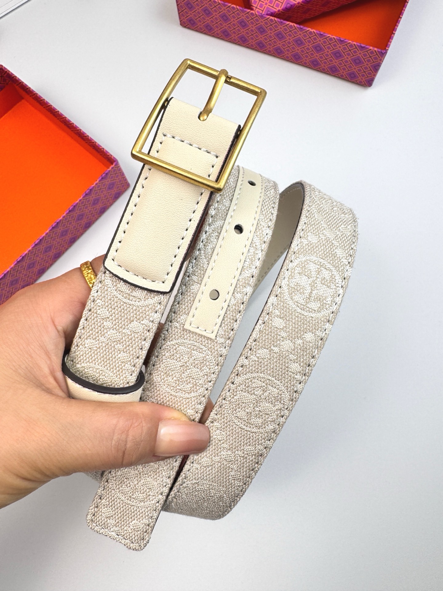 Tory Burch ～新款Tory Burch汤丽柏琦女皮带TB双T标双面腰带皮带两面用