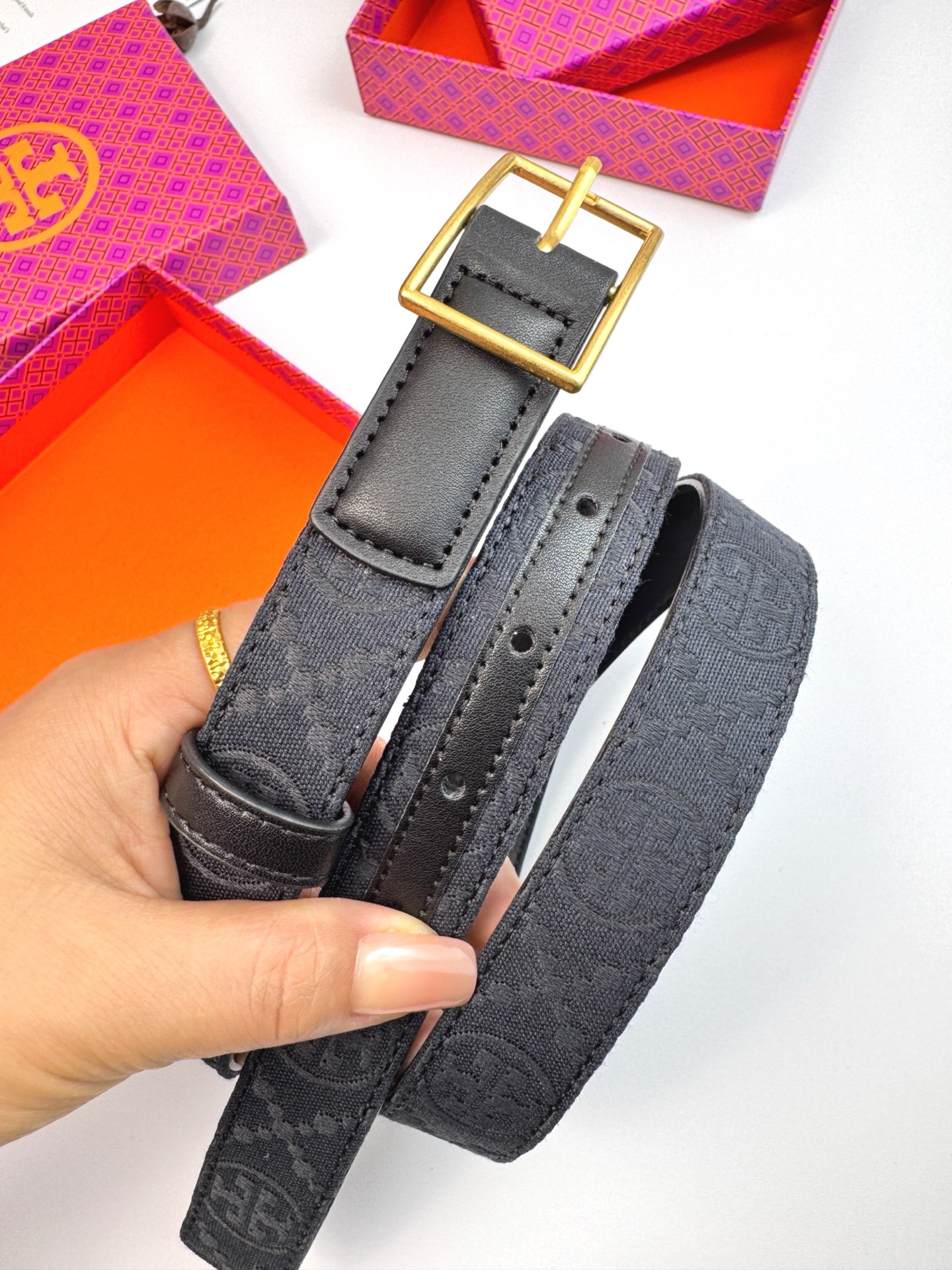 Tory Burch ～新款Tory Burch汤丽柏琦女皮带TB双T标双面腰带皮带两面用