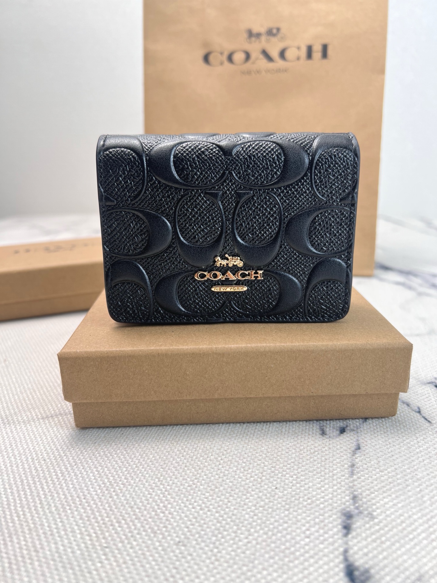 Coach COACH蔻驰 C7361 老花浮雕翻盖链条 光滑小牛皮拼光滑皮革 单肩包斜挎包钱包 链条迷你卡包
