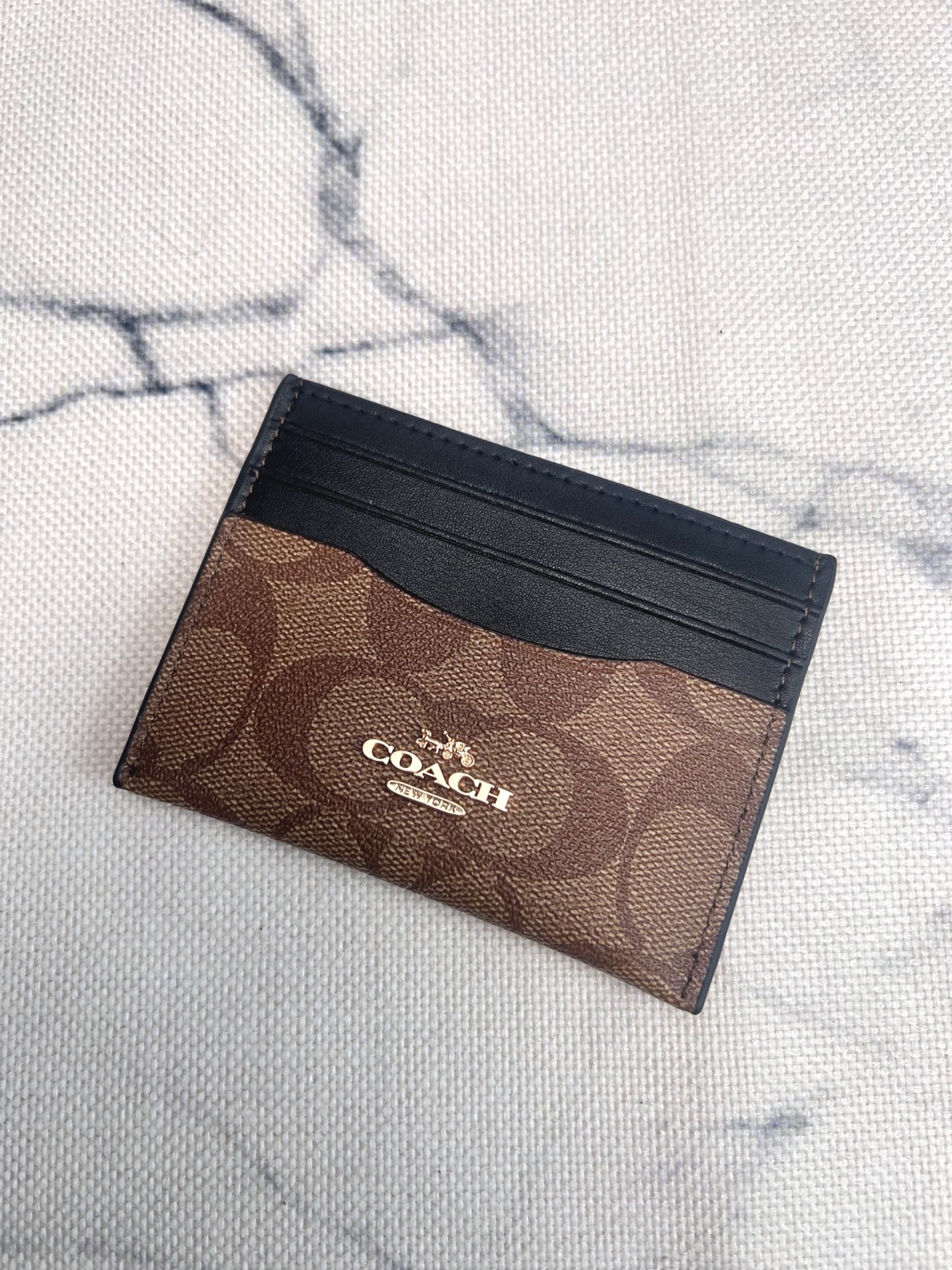 Coach ～COACH蔻驰F58110小卡包 老花卡其焦糖配色 双面薄款卡包卡夹证件包 随身携带超方便可爱