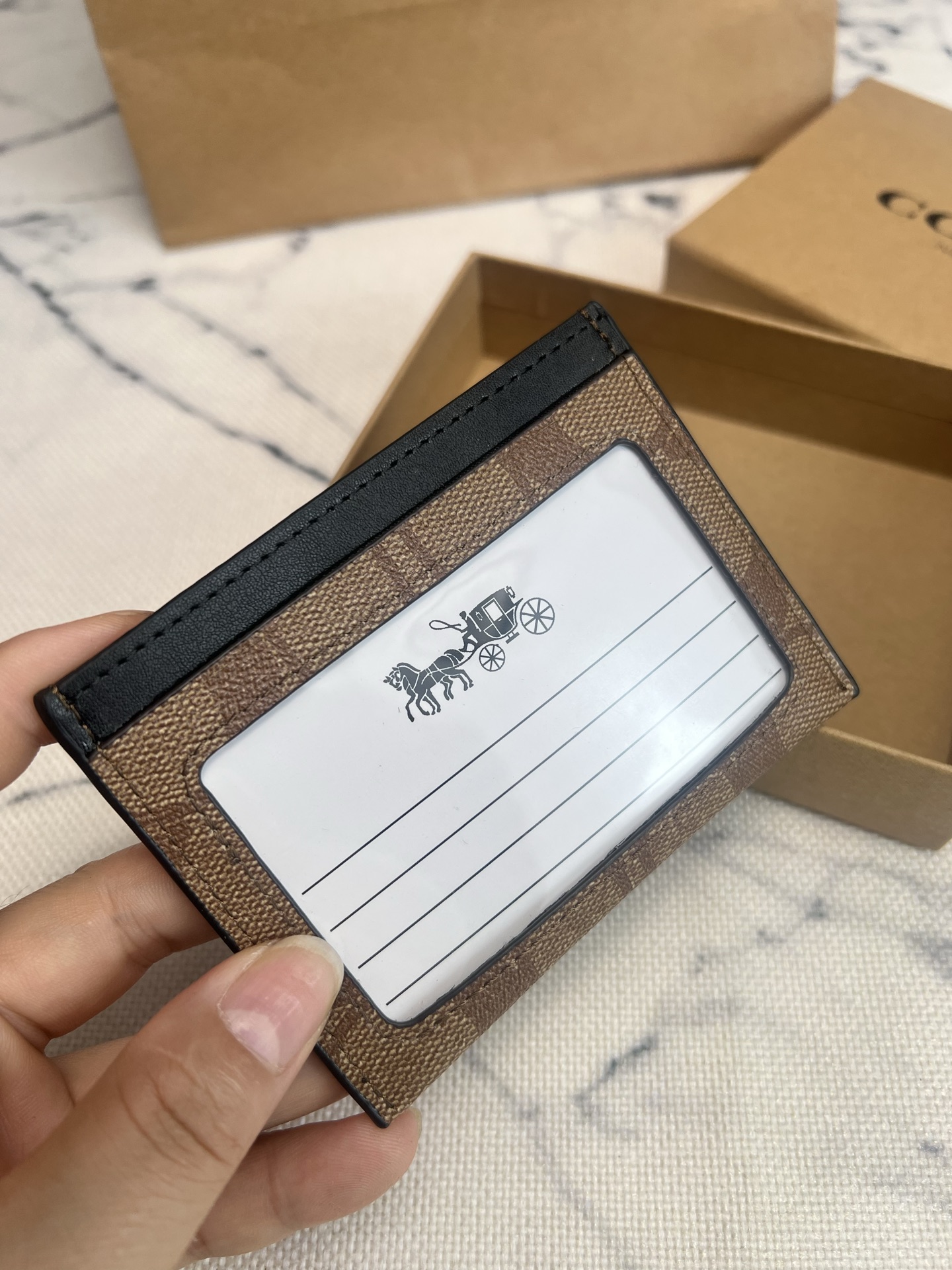 Coach ～COACH蔻驰F58110小卡包 老花卡其焦糖配色 双面薄款卡包卡夹证件包 随身携带超方便可爱