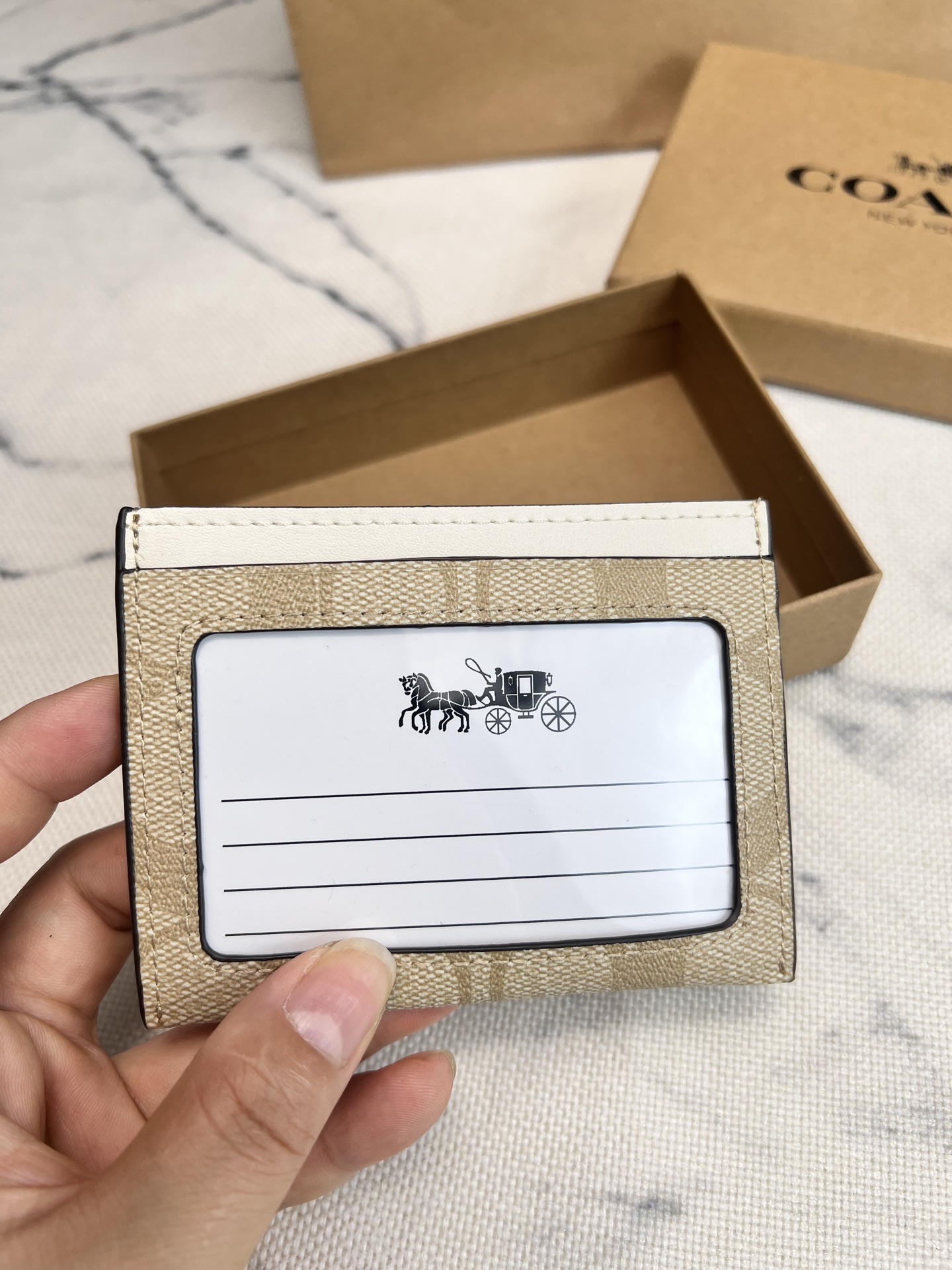 Coach ～COACH蔻驰CH415小卡包 老花浅米白配色 双面薄款卡包卡夹证件包 随身携带超方便可爱