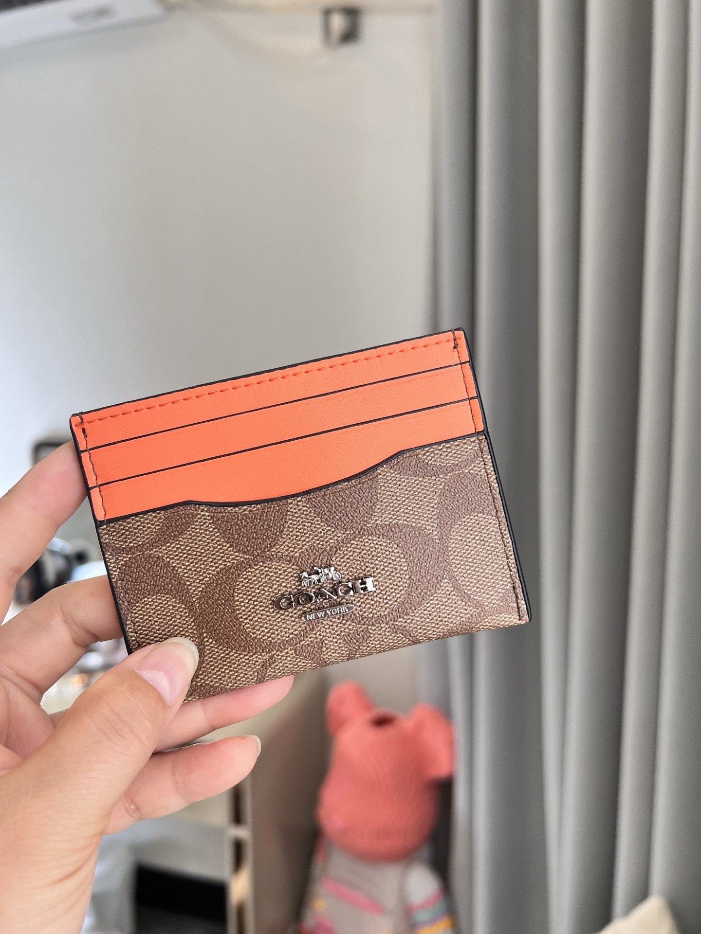 Coach ～COACH蔻驰CH415小卡包 老花宗配橘色双面薄款卡包卡夹证件包 随身携带超方便可爱