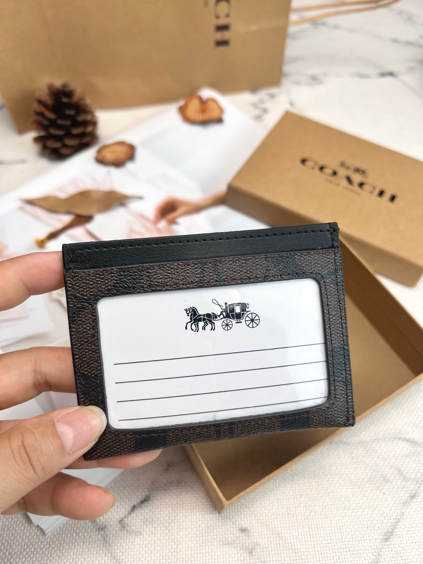 Coach ～COACH蔻驰CH415小卡包 老花咖啡配黑色双面薄款卡包卡夹证件包 随身携带超方便可爱