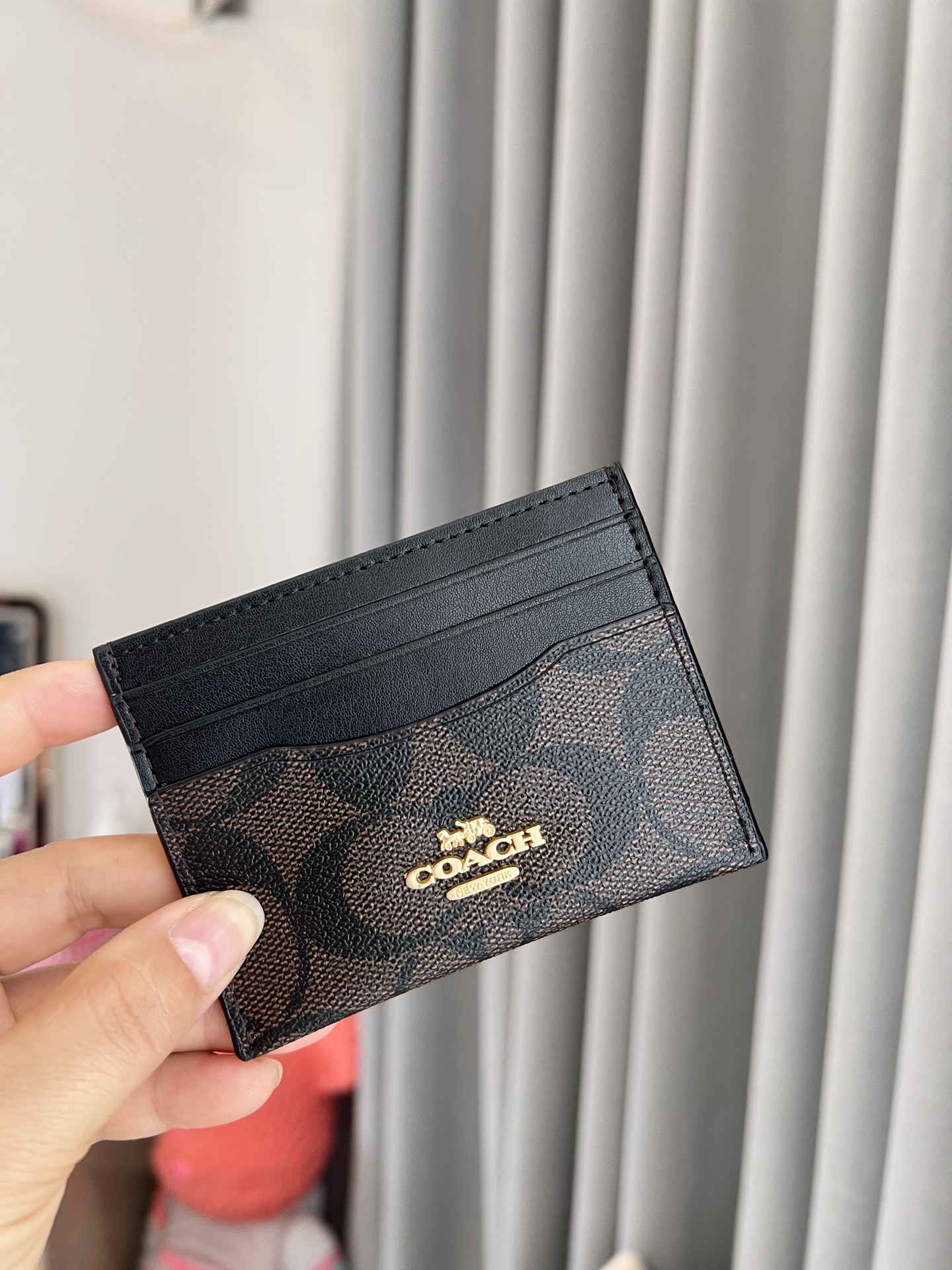Coach ～COACH蔻驰CH415小卡包 老花咖啡配黑色双面薄款卡包卡夹证件包 随身携带超方便可爱