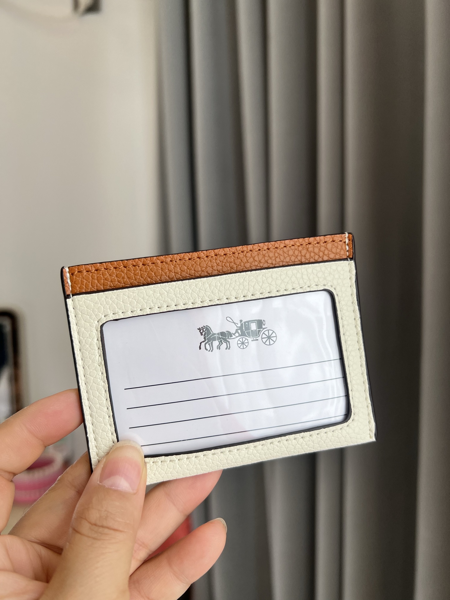 Coach ～COACH蔻驰CK441小卡包 荔枝纹卡其拼白色双面薄款卡包卡夹证件包 随身携带超方便可爱