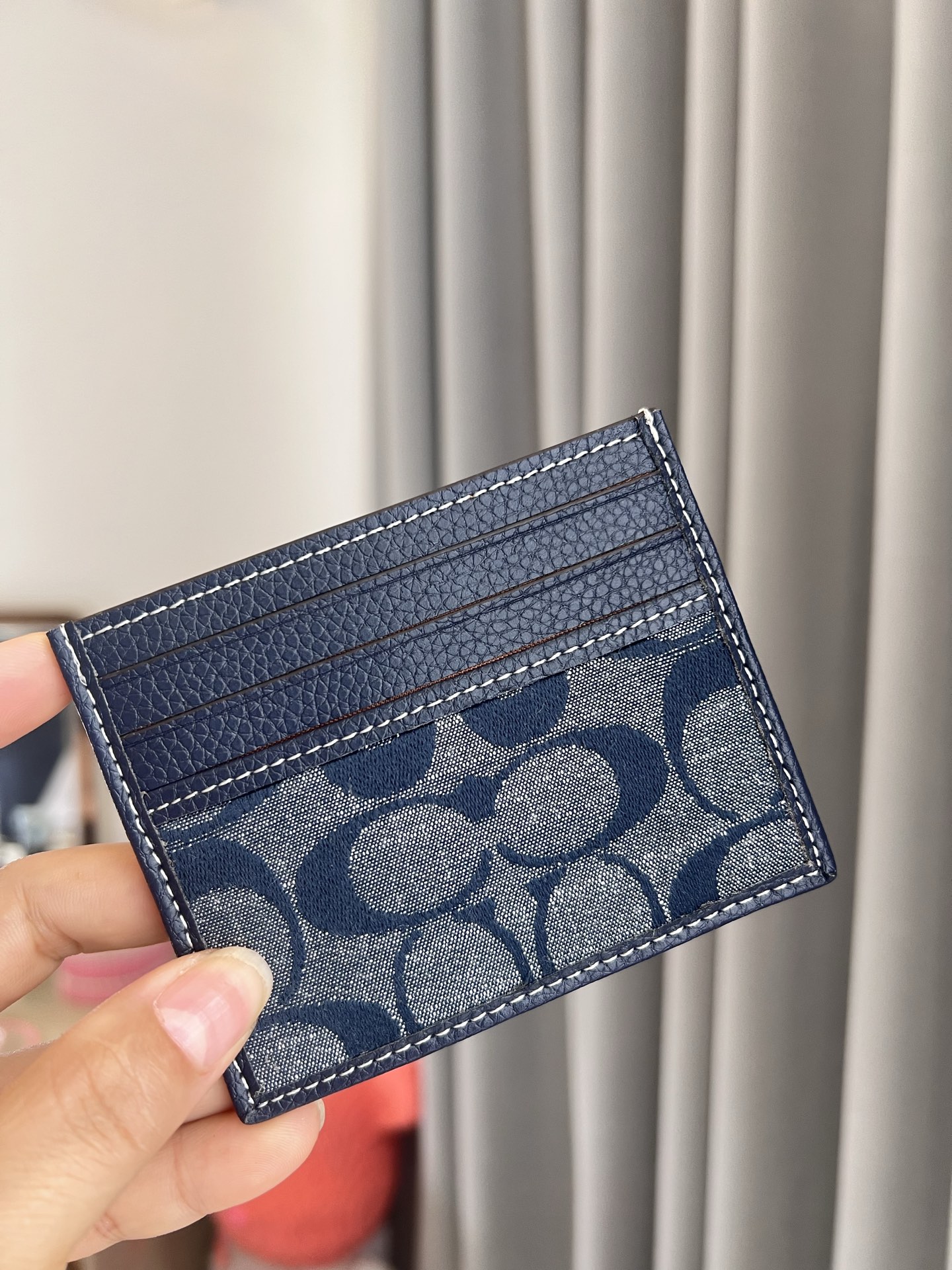 Coach ～COACH蔻驰CH100小卡包 香布蕾配荔枝纹蓝色 双面薄款卡包卡夹证件包 随身携带超方便可爱