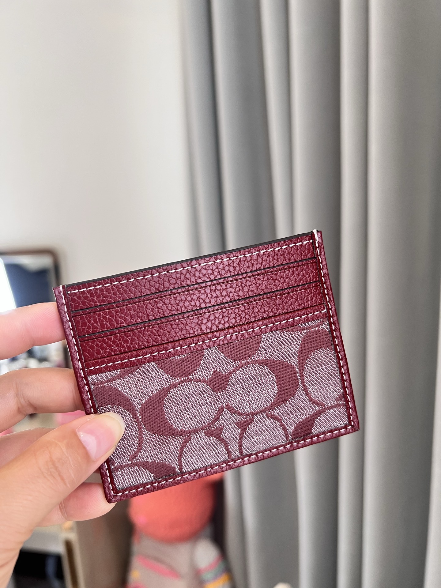 Coach ～COACH蔻驰CH100小卡包 香布蕾酒红色双面薄款卡包卡夹证件包 随身携带超方便可爱