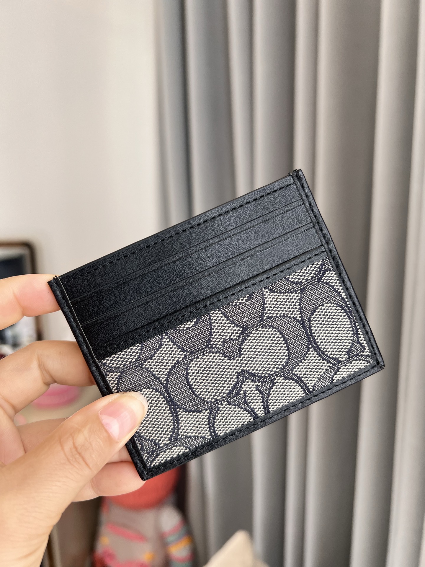 Coach ～COACH蔻驰CC102小卡包 黑灰色帆布 双面薄款卡包卡夹证件包 随身携带超方便可爱