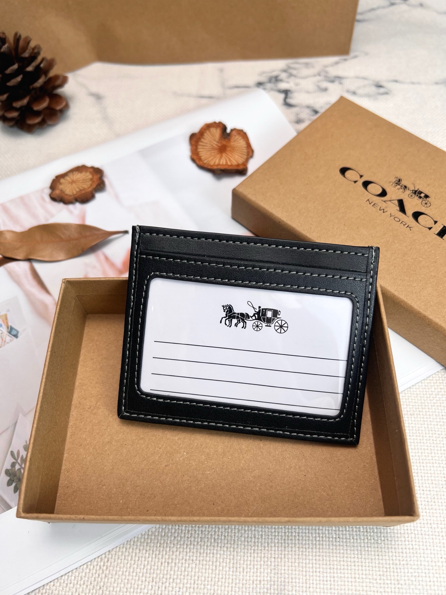 Coach ～COACH蔻驰CAJ47小卡包 黑银色帆布 双面薄款卡包卡夹证件包 随身携带超方便可爱