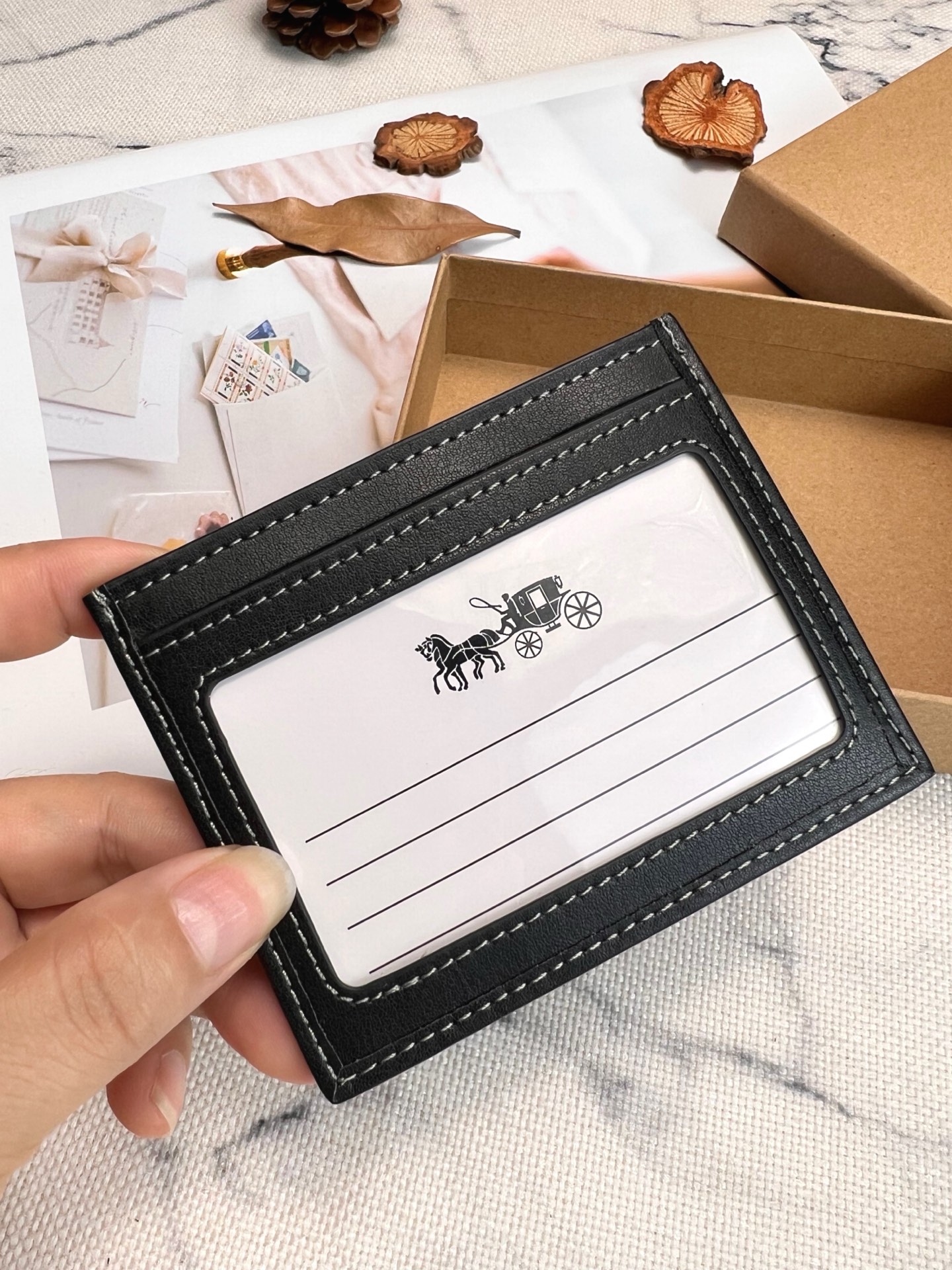 Coach ～COACH蔻驰CAJ47小卡包 黑银色帆布 双面薄款卡包卡夹证件包 随身携带超方便可爱