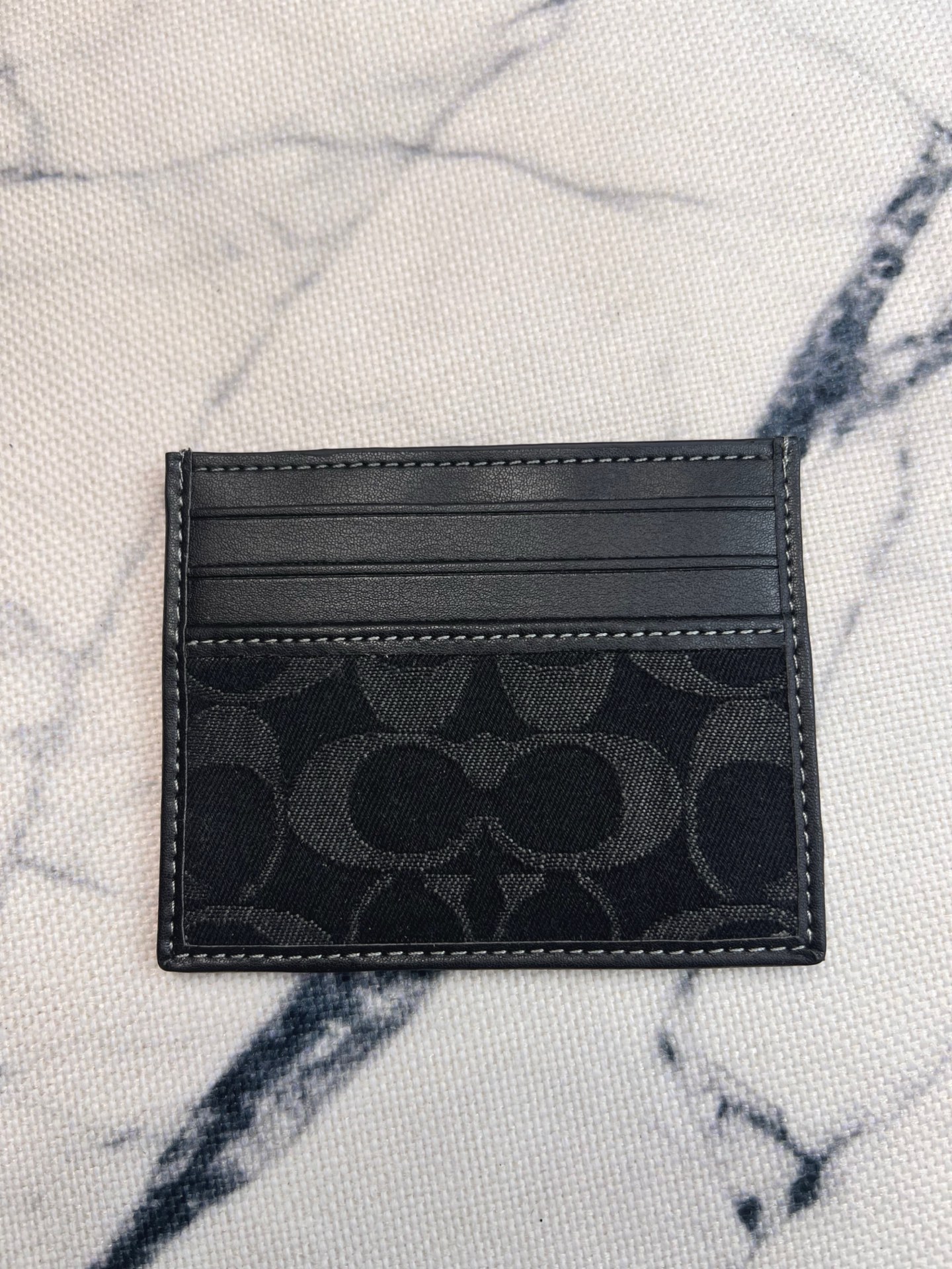 Coach ～COACH蔻驰CAJ47小卡包 黑银色帆布 双面薄款卡包卡夹证件包 随身携带超方便可爱