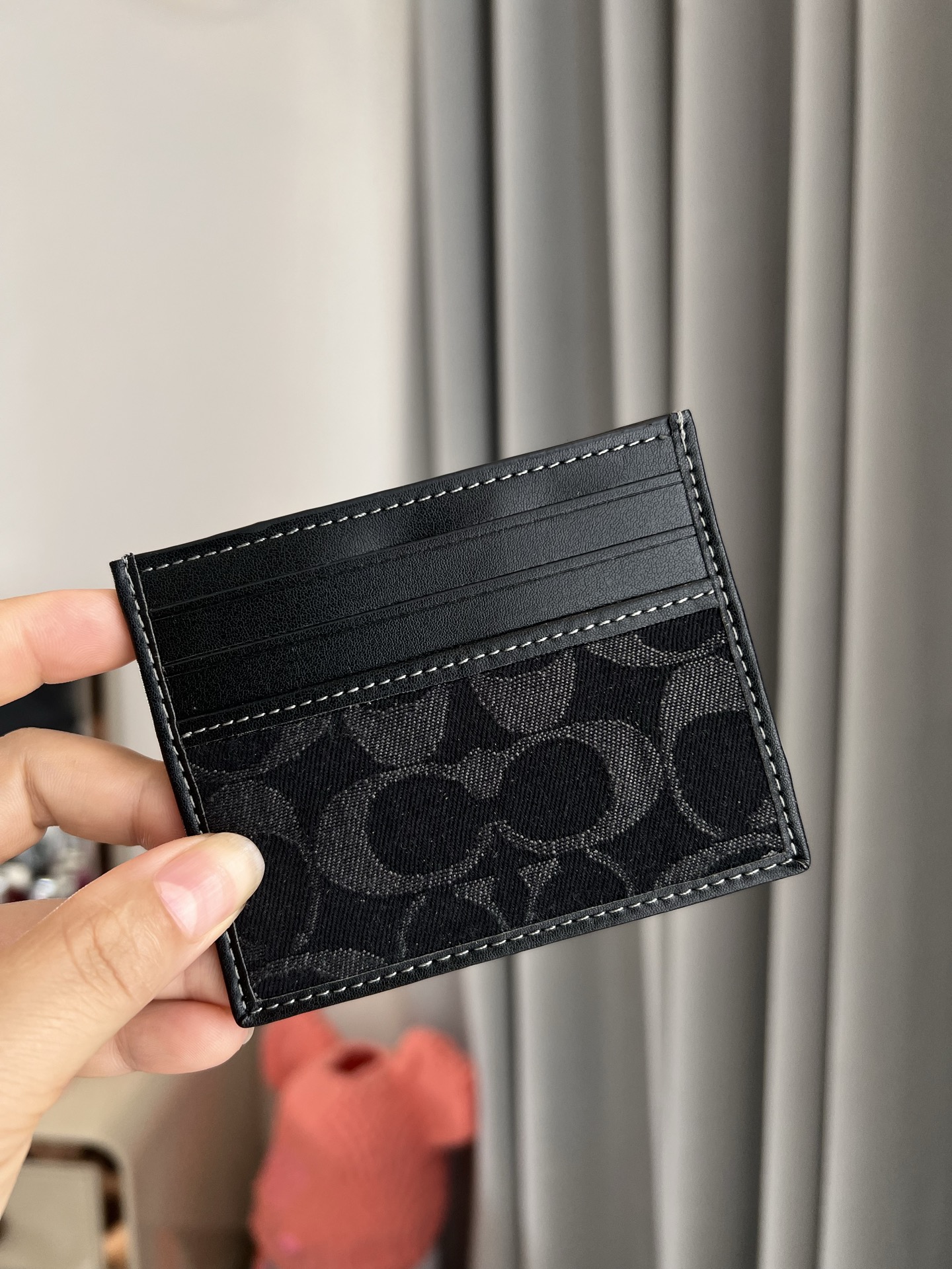 Coach ～COACH蔻驰CAJ47小卡包 黑银色帆布 双面薄款卡包卡夹证件包 随身携带超方便可爱