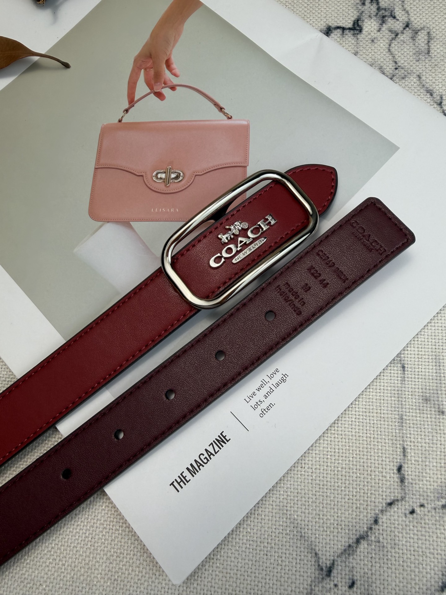 Coach ～ Morgan系列女士方扣腰带 CE969选用优质牛皮 酒红色 百搭 25mm宽度
