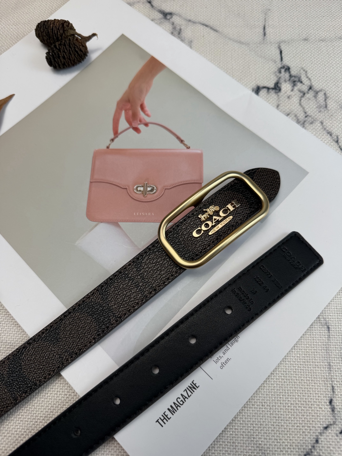Coach ～Coach Morgan系列女士皮带 CE971 棕色老花帆布+金属方扣 简约 风满分