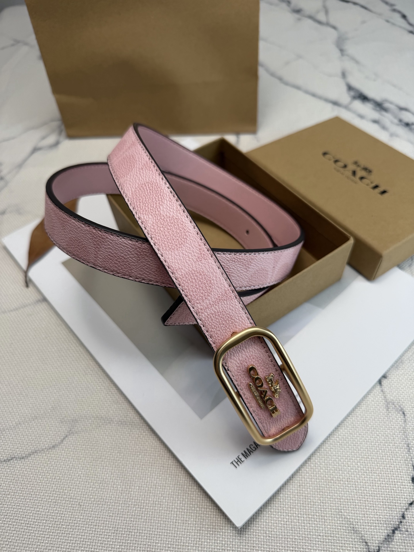 Coach ～Coach Morgan系列女士皮带 CE971 樱花粉 简约 风满分 皮带宽25cm适合不同腰围