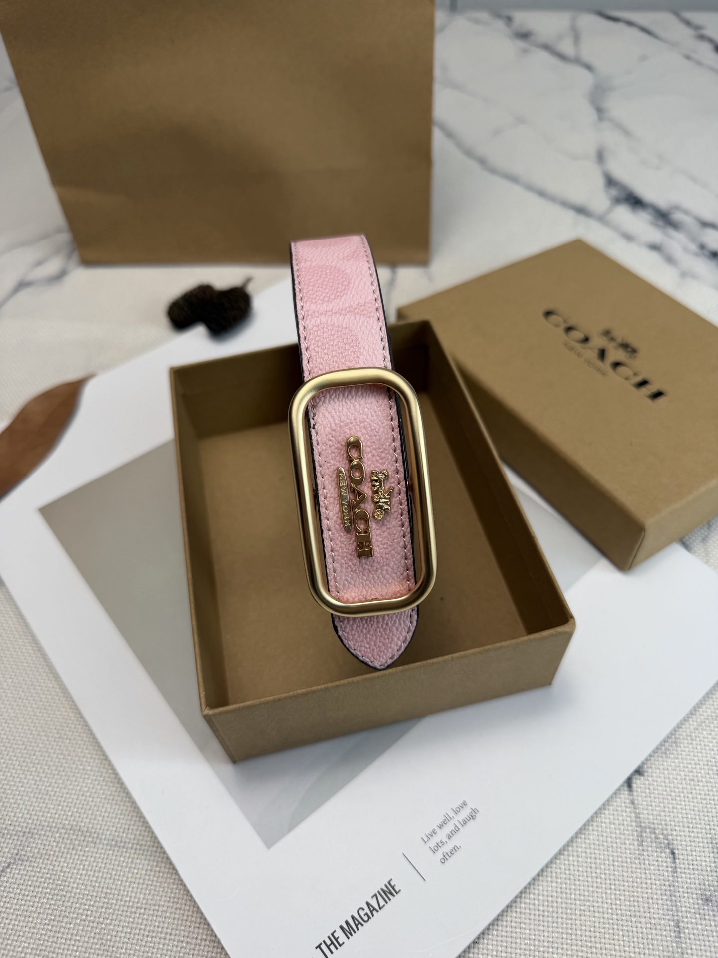 Coach ～Coach Morgan系列女士皮带 CE971 樱花粉 简约 风满分 皮带宽25cm适合不同腰围