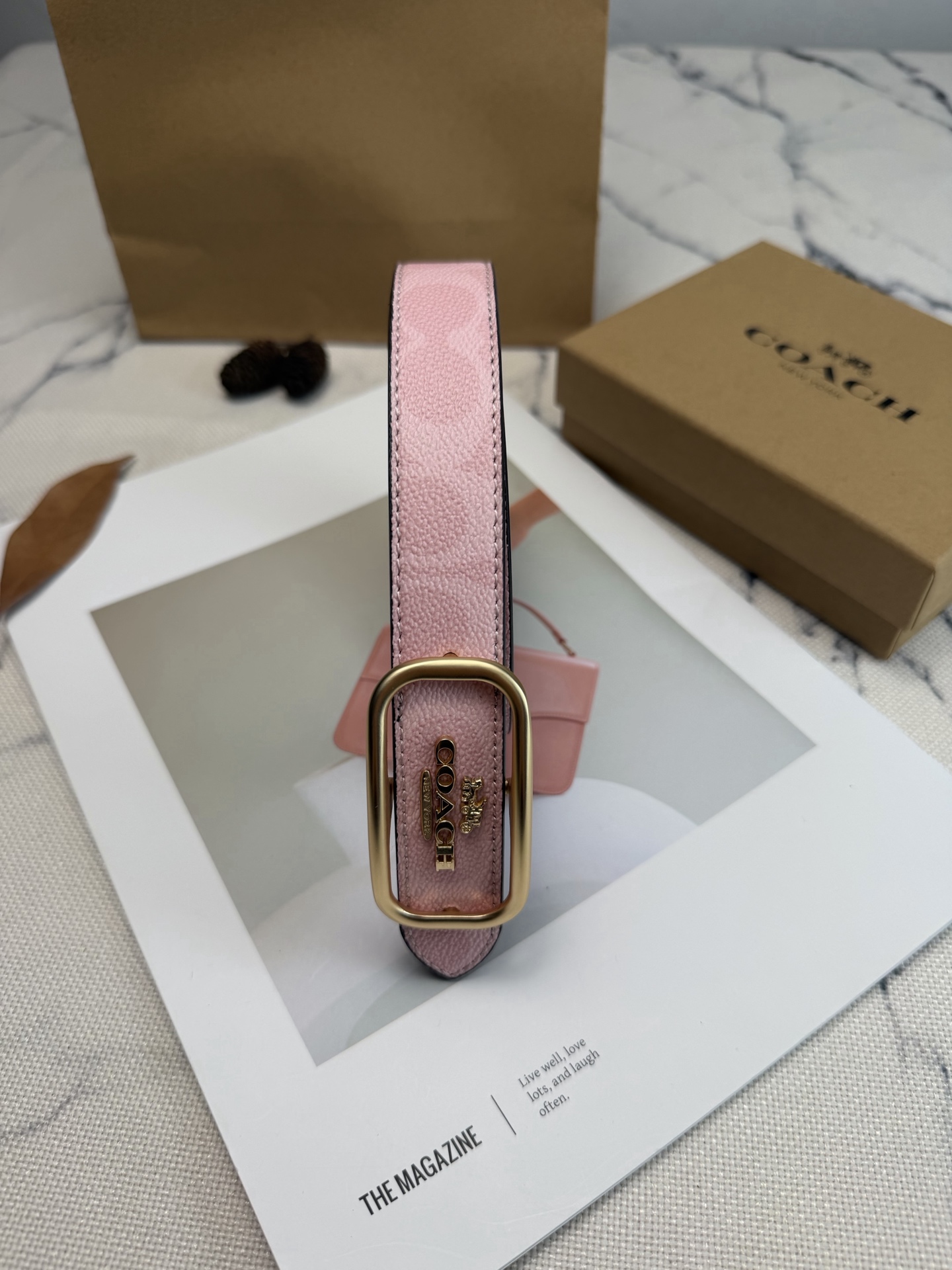 Coach ～Coach Morgan系列女士皮带 CE971 樱花粉 简约 风满分 皮带宽25cm适合不同腰围