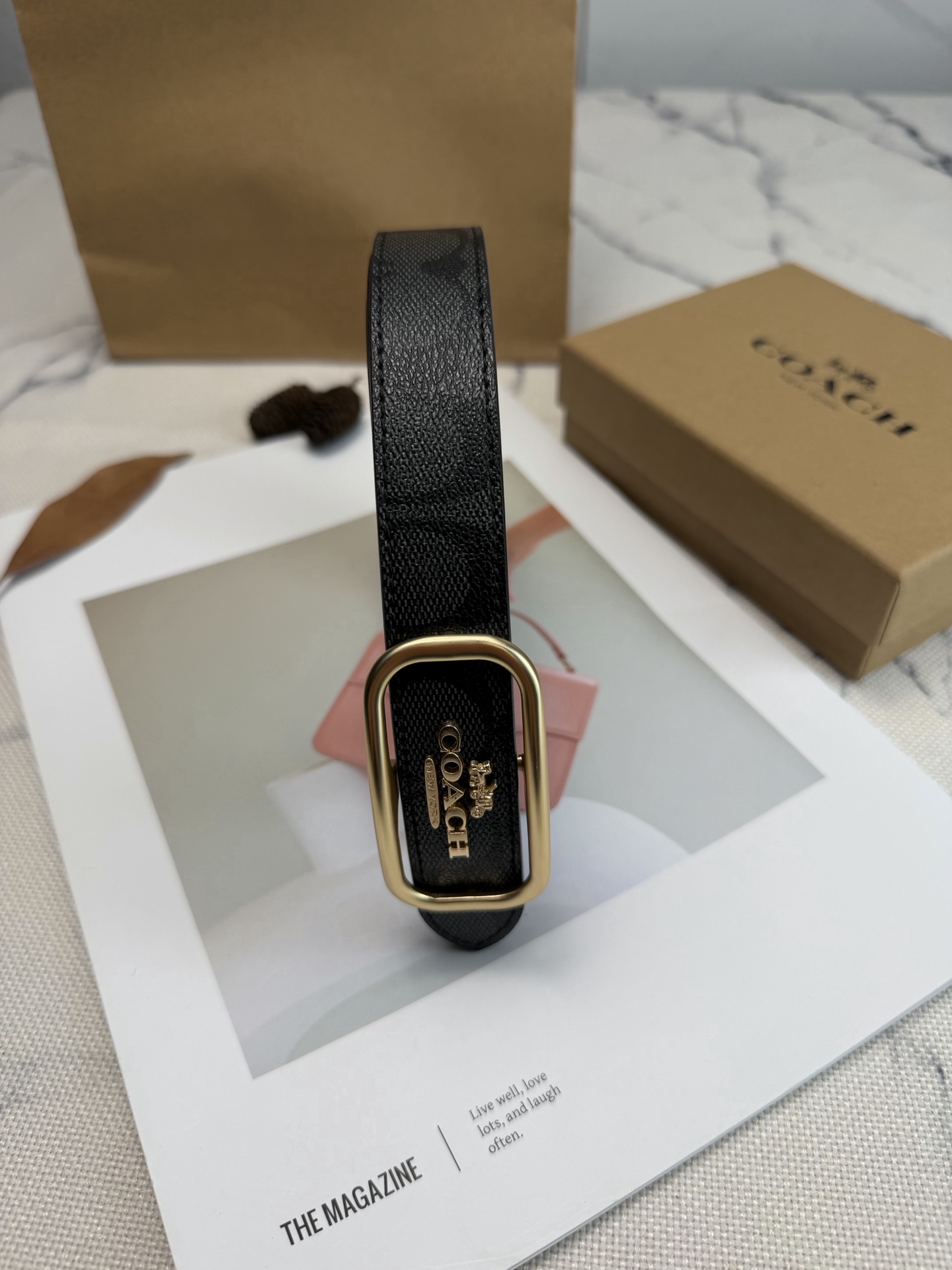 Coach ～Coach Morgan系列女士皮带 CE971 黑色老花帆布+金属方扣 简约 风满分