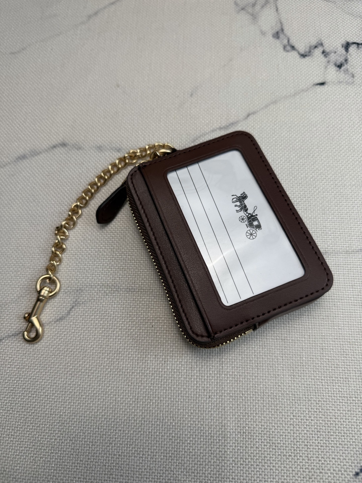Coach Coach链条卡包CAH08深棕皮革+金属链条