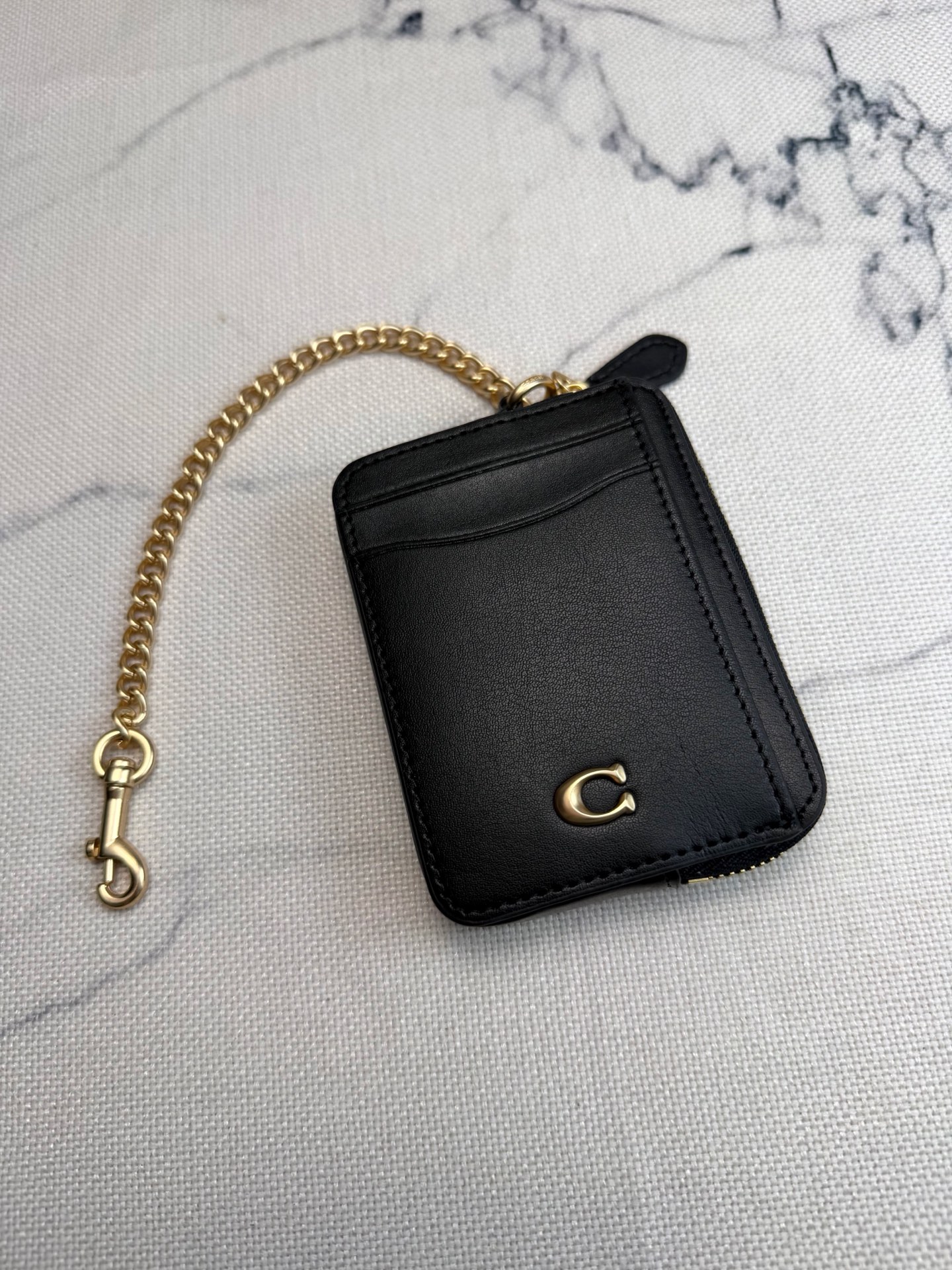 Coach Coach链条卡包CAH08黑色皮革+金属链条