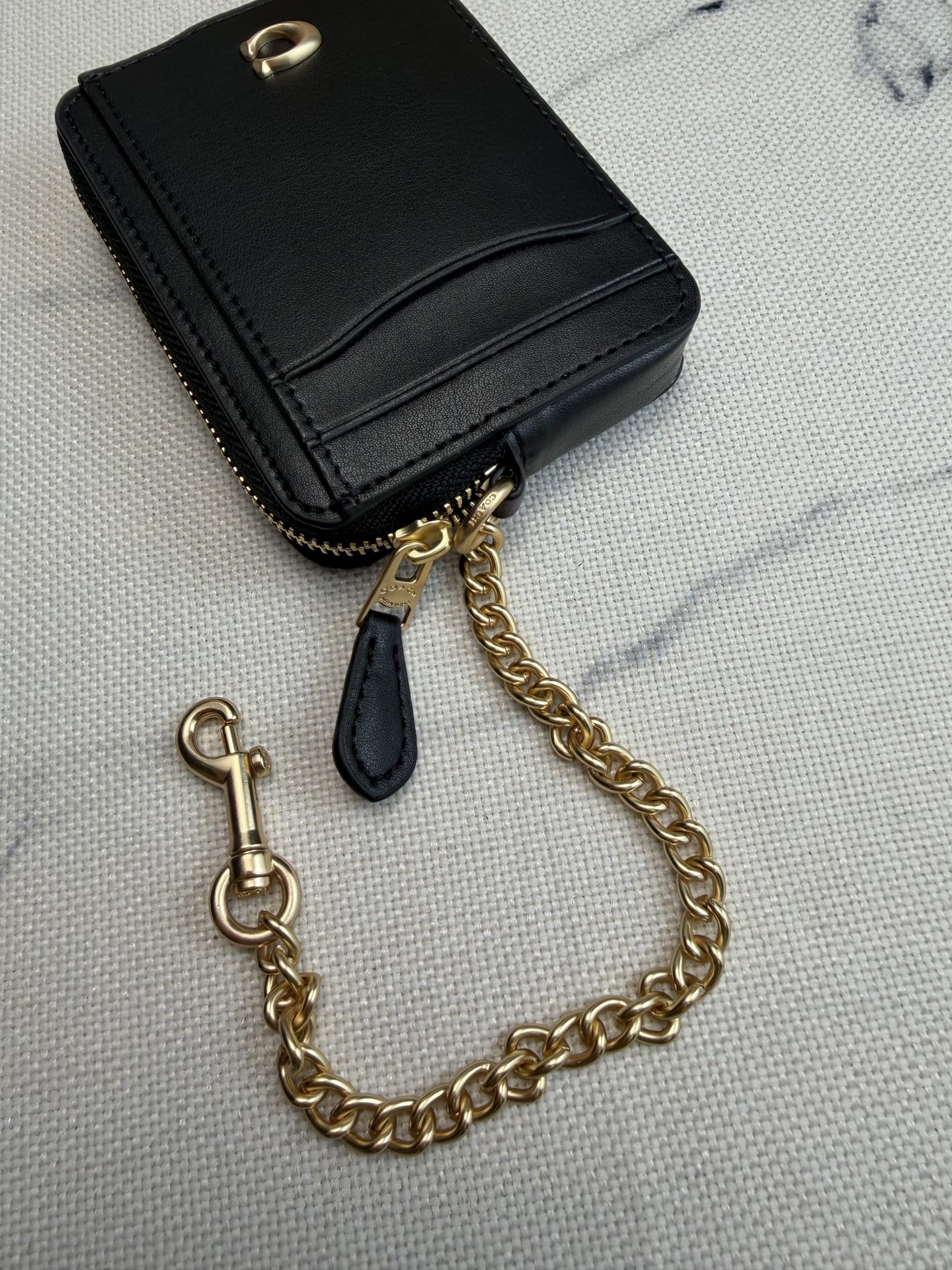 Coach Coach链条卡包CAH08黑色皮革+金属链条