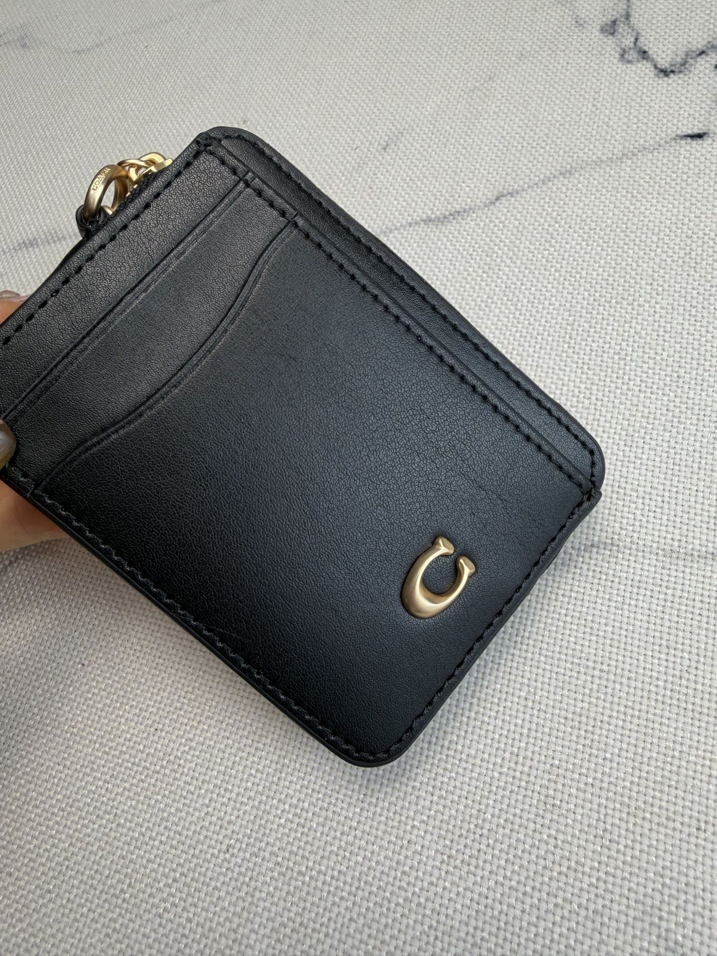 Coach Coach链条卡包CAH08黑色皮革+金属链条