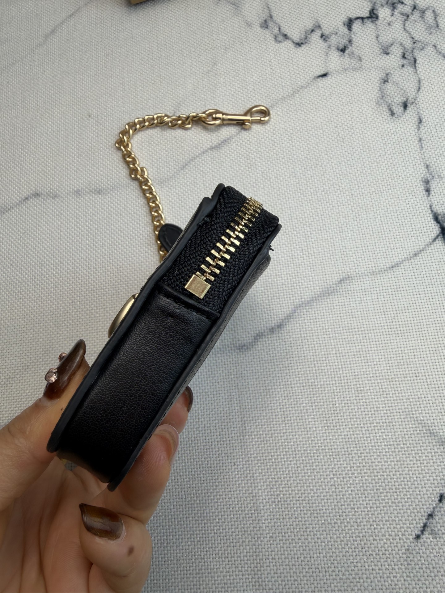 Coach Coach链条卡包CAH08黑色皮革+金属链条