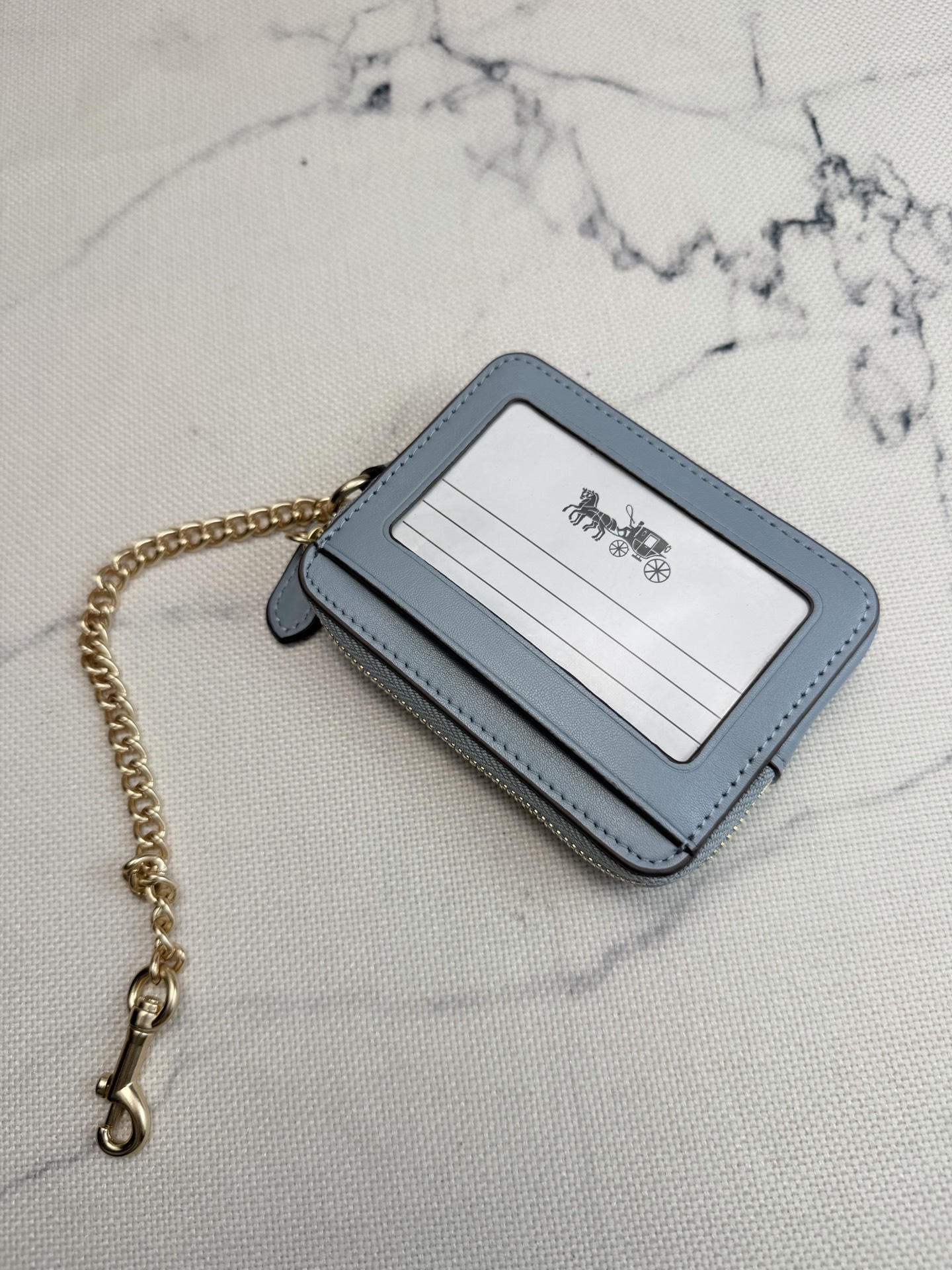 Coach Coach链条卡包CAH08浅蓝色皮革+金属链条
