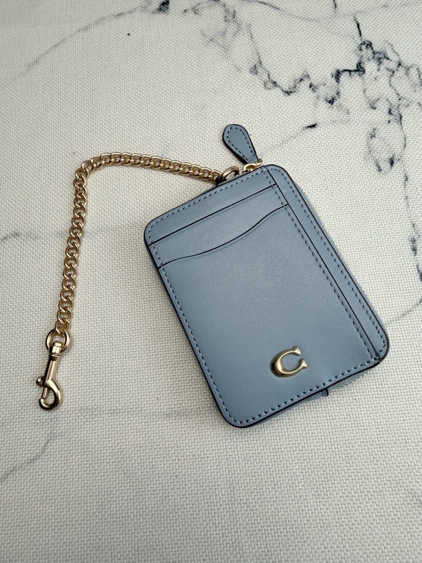 Coach Coach链条卡包CAH08浅蓝色皮革+金属链条