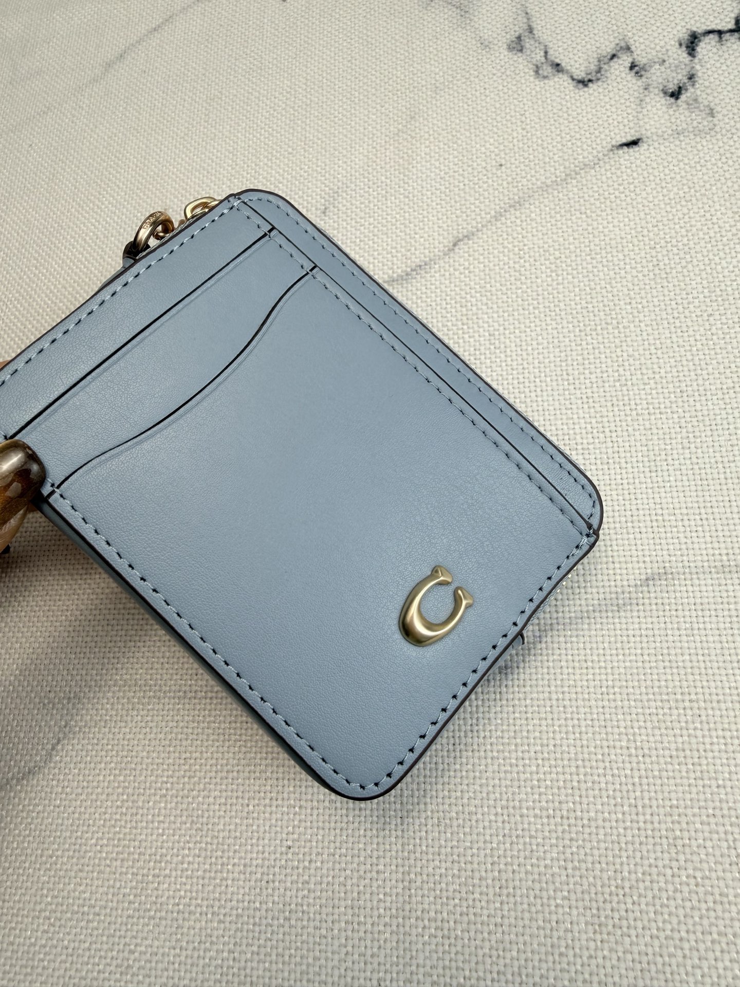 Coach Coach链条卡包CAH08浅蓝色皮革+金属链条